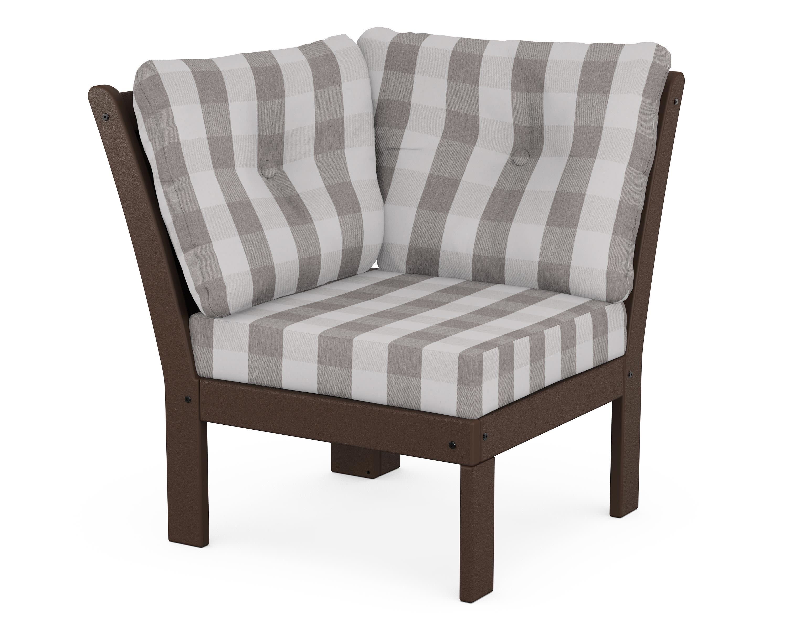 Vineyard Modular Corner Chair in Mahogany / Buffalo Plaid Grey Mist
