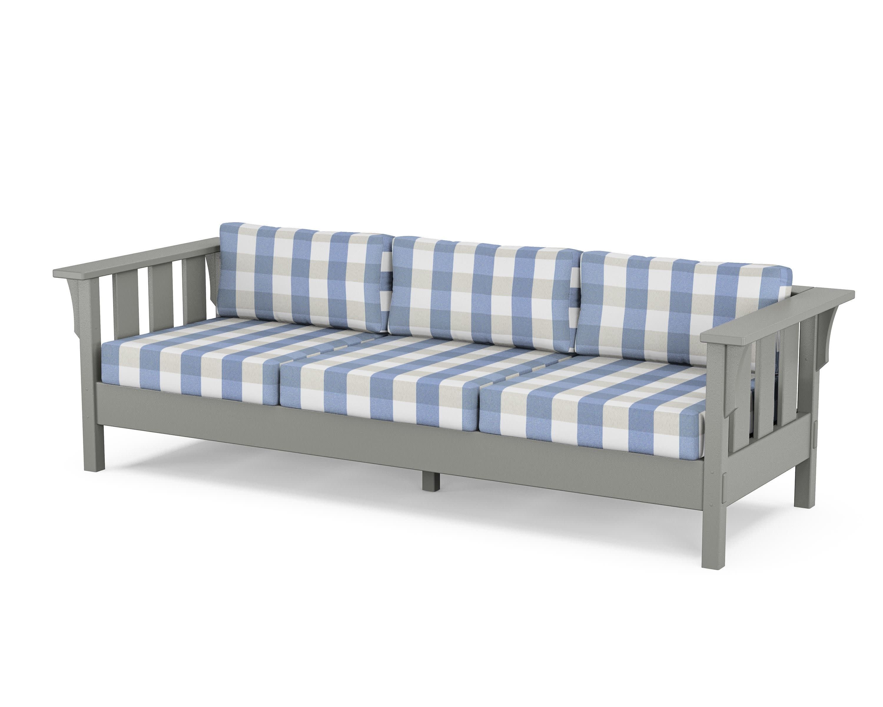 Acadia Deep Seating Sofa in Slate Grey / Buffalo Plaid Sky Blue