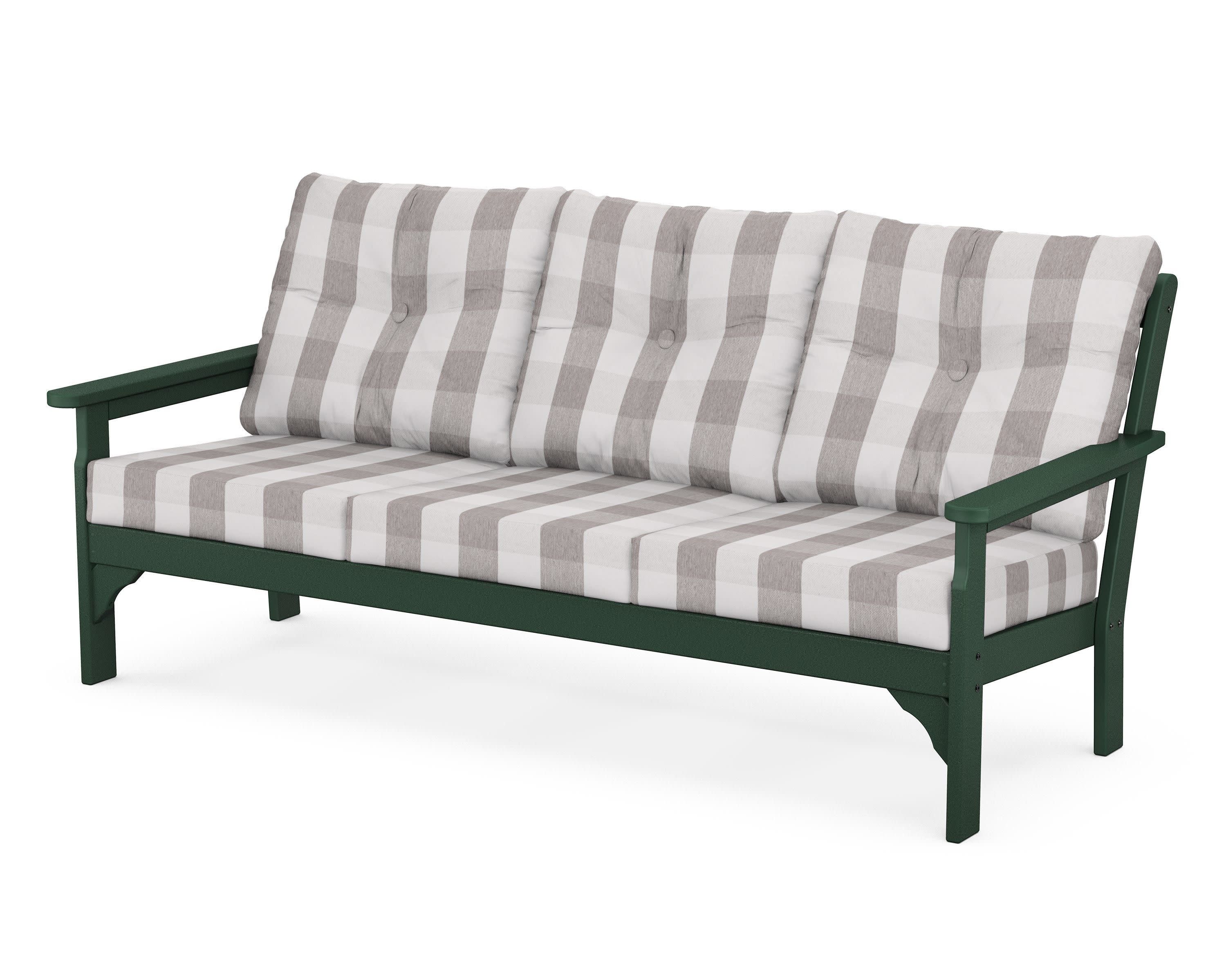 Vineyard Deep Seating Sofa in Green / Buffalo Plaid Grey Mist