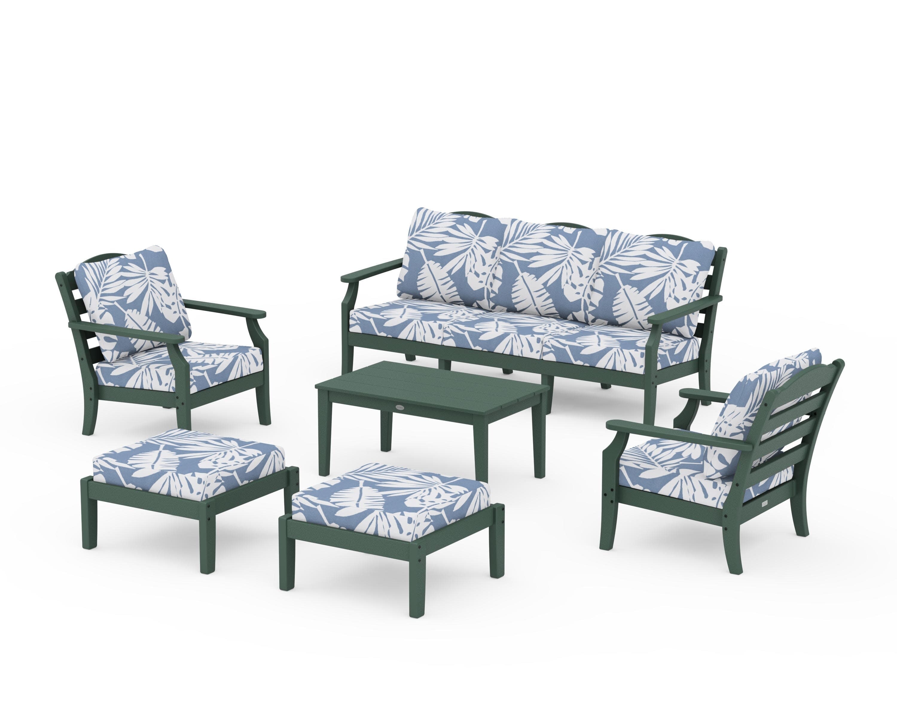 Savannah 6-Piece Lounge Sofa Set in Green / Leaf Sky Blue