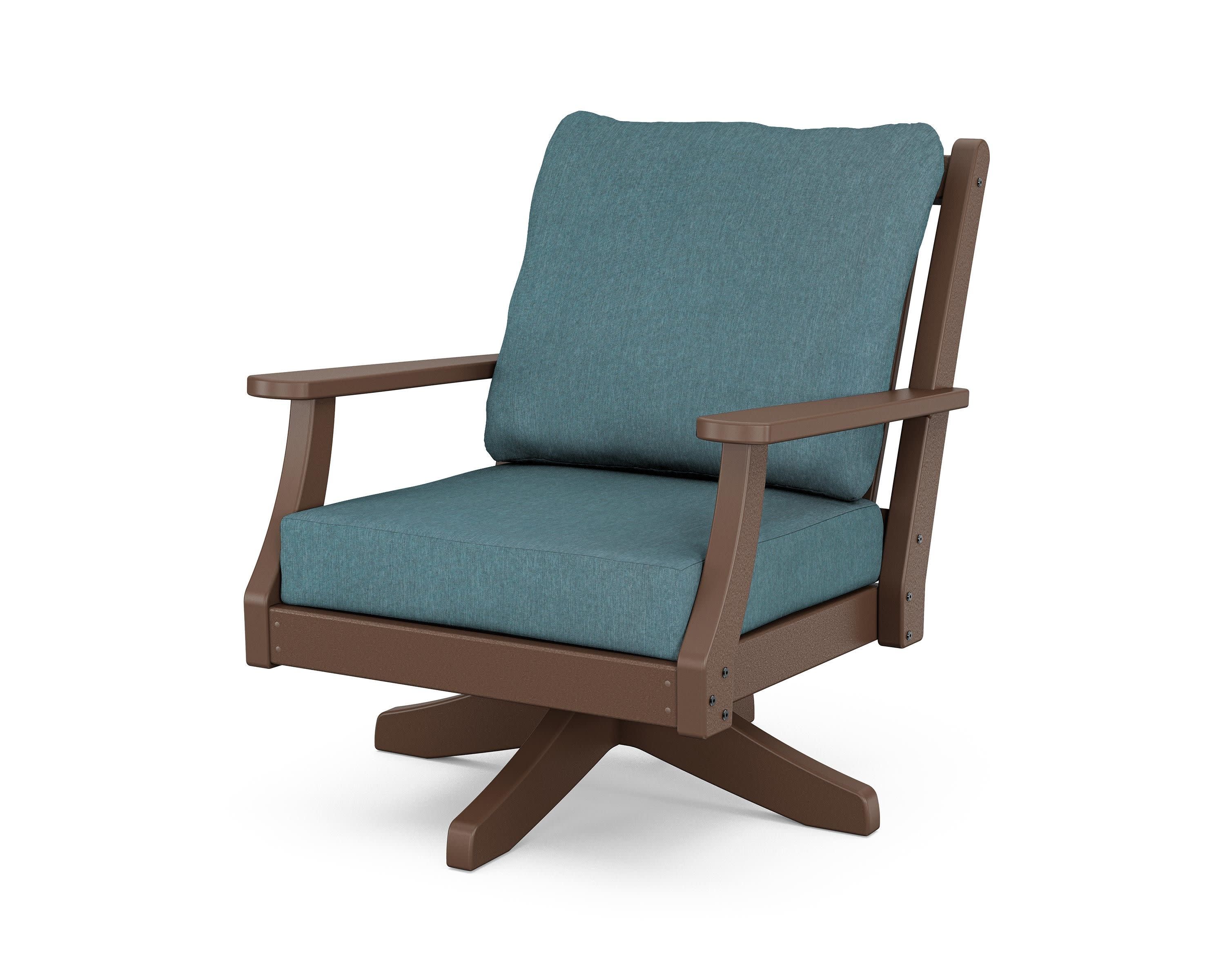 Wovendale Deep Seating Swivel Chair in Mahogany / Ocean Teal