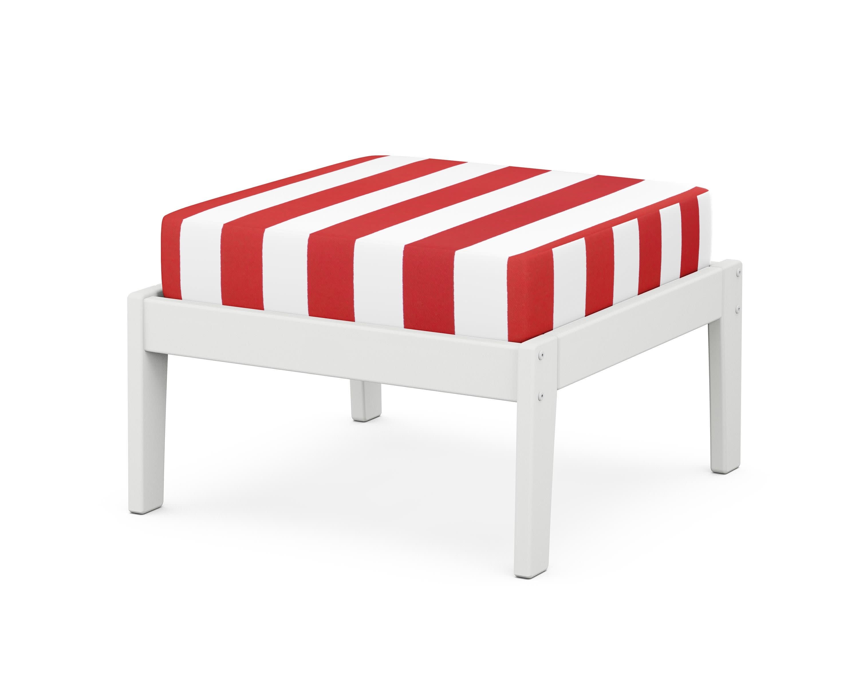 Deep Seating Ottoman in White / Cabana Stripe Crimson