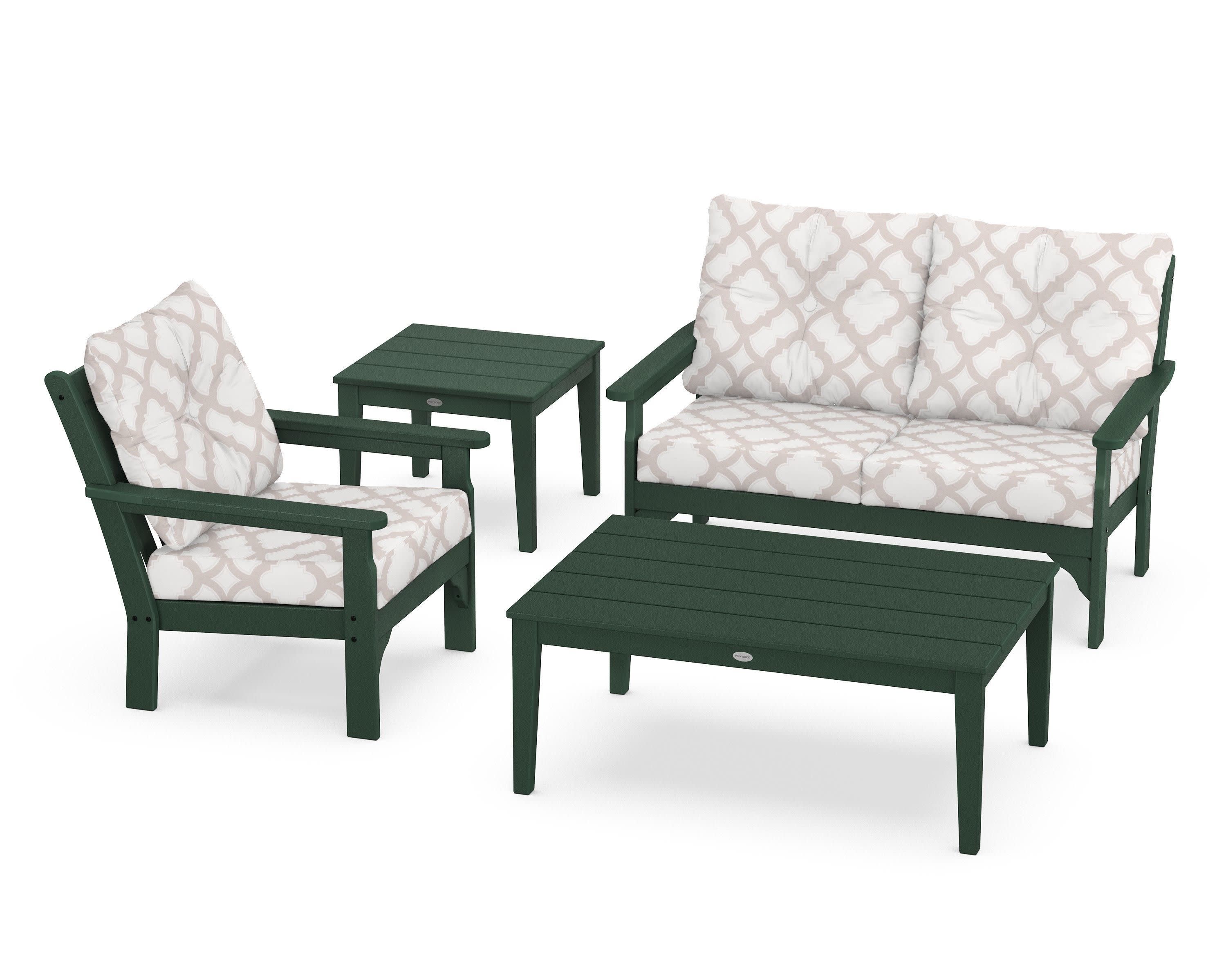 Vineyard 4-Piece Deep Seating Set in Green / Trellis Dune Burlap