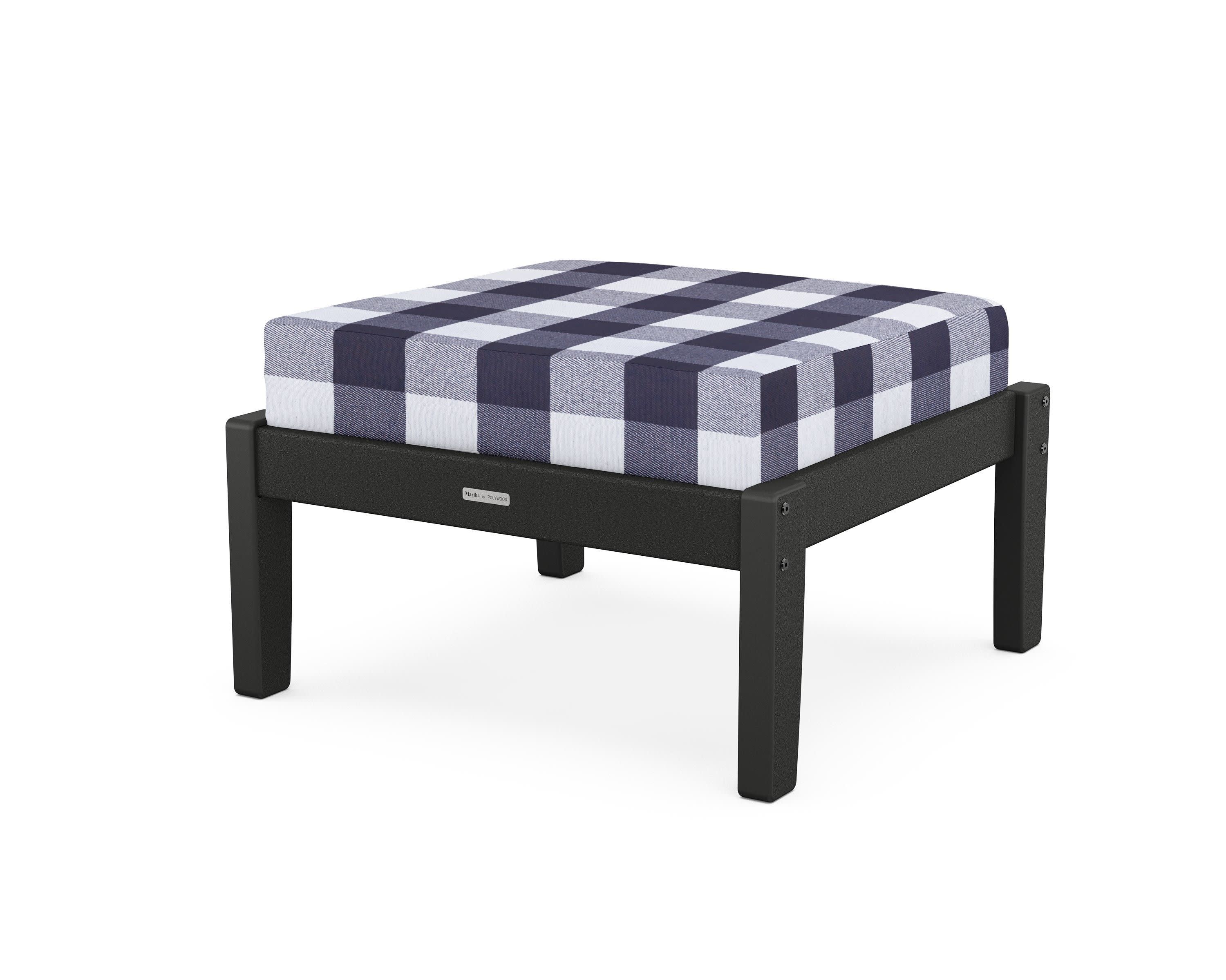 Chinoiserie Deep Seating Ottoman in Black / Buffalo Plaid Navy