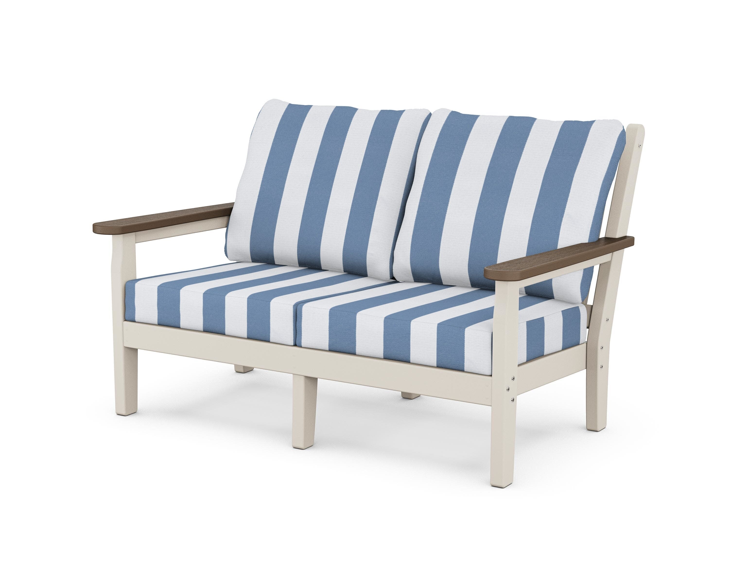 Chippendale Deep Seating Loveseat in Sand / Kona / Cabana Stripe Sky Blue