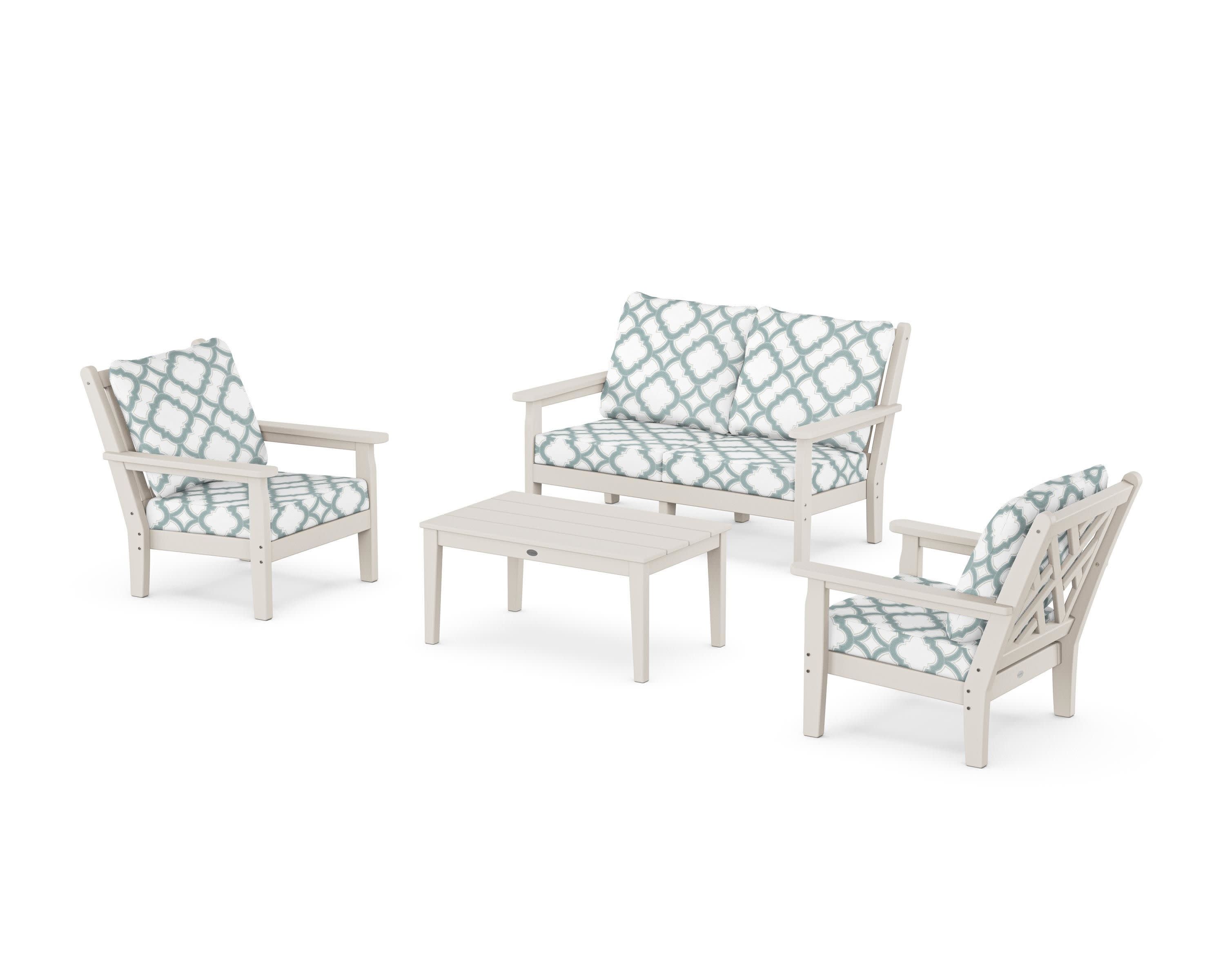 Chippendale 4-Piece Deep Seating Set with Loveseat in Sand / Trellis Glacier Spa