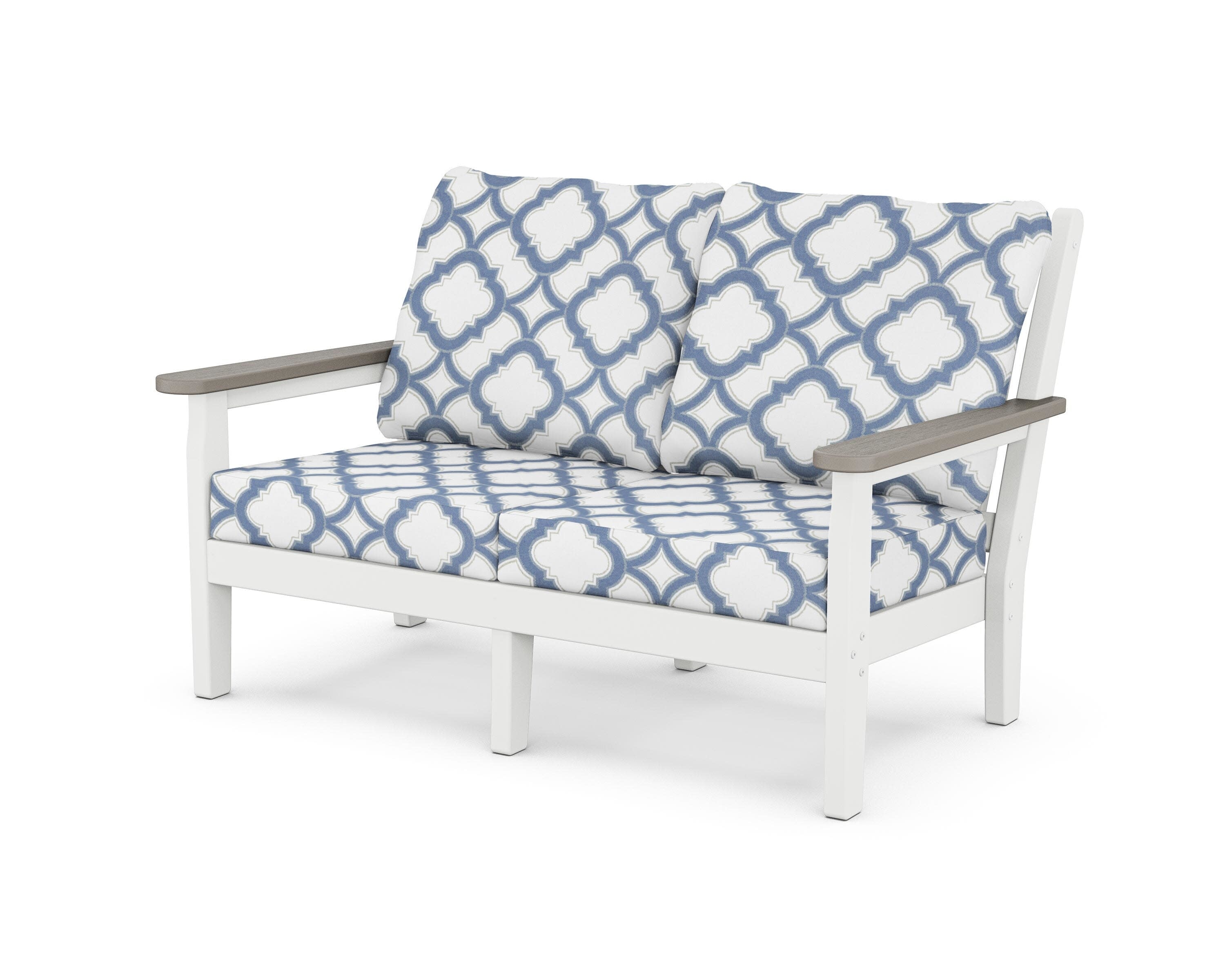 Chippendale Deep Seating Loveseat in White / Driftwood / Trellis Sky Blue
