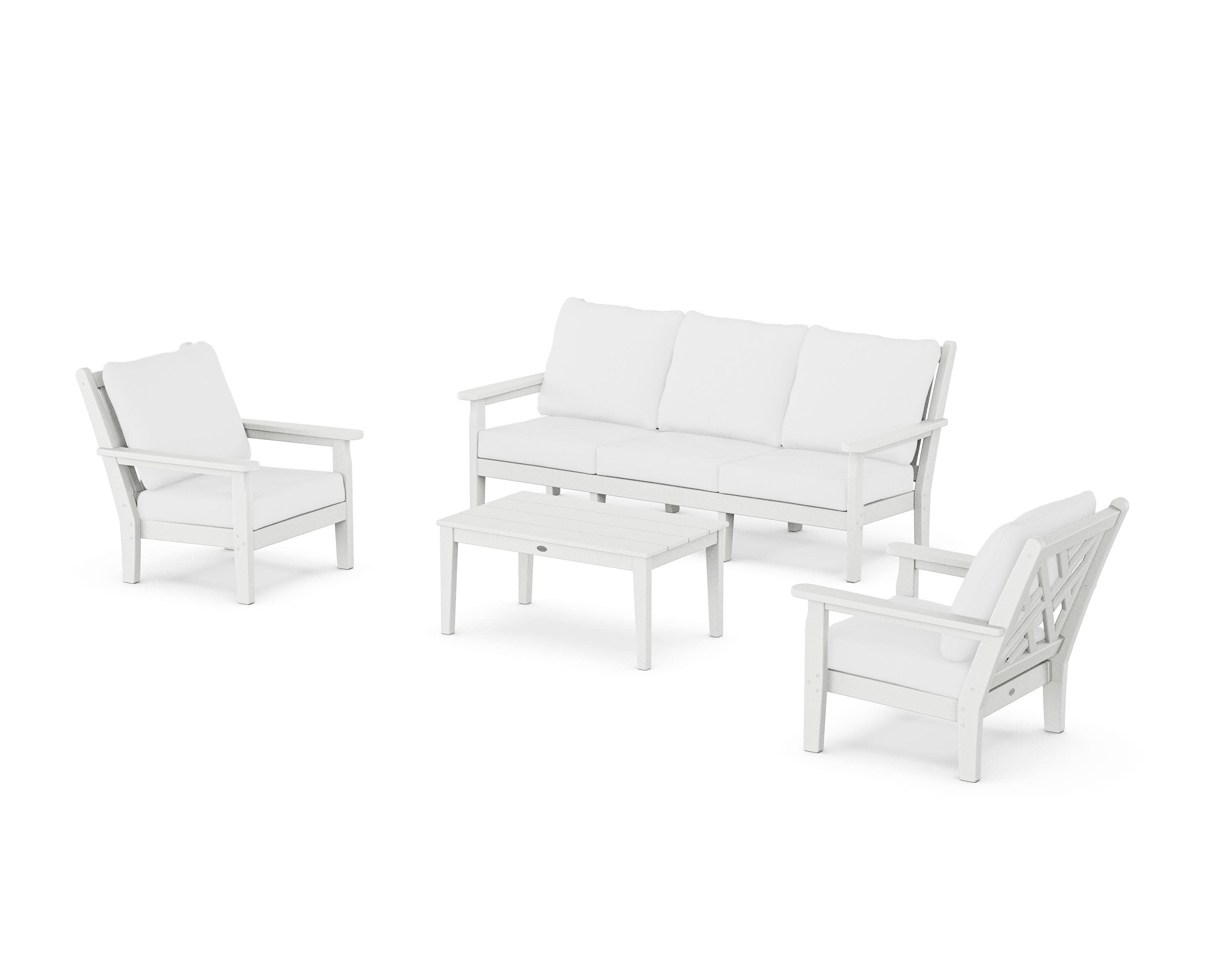 Chippendale 4-Piece Deep Seating Set with Sofa in White / Natural
