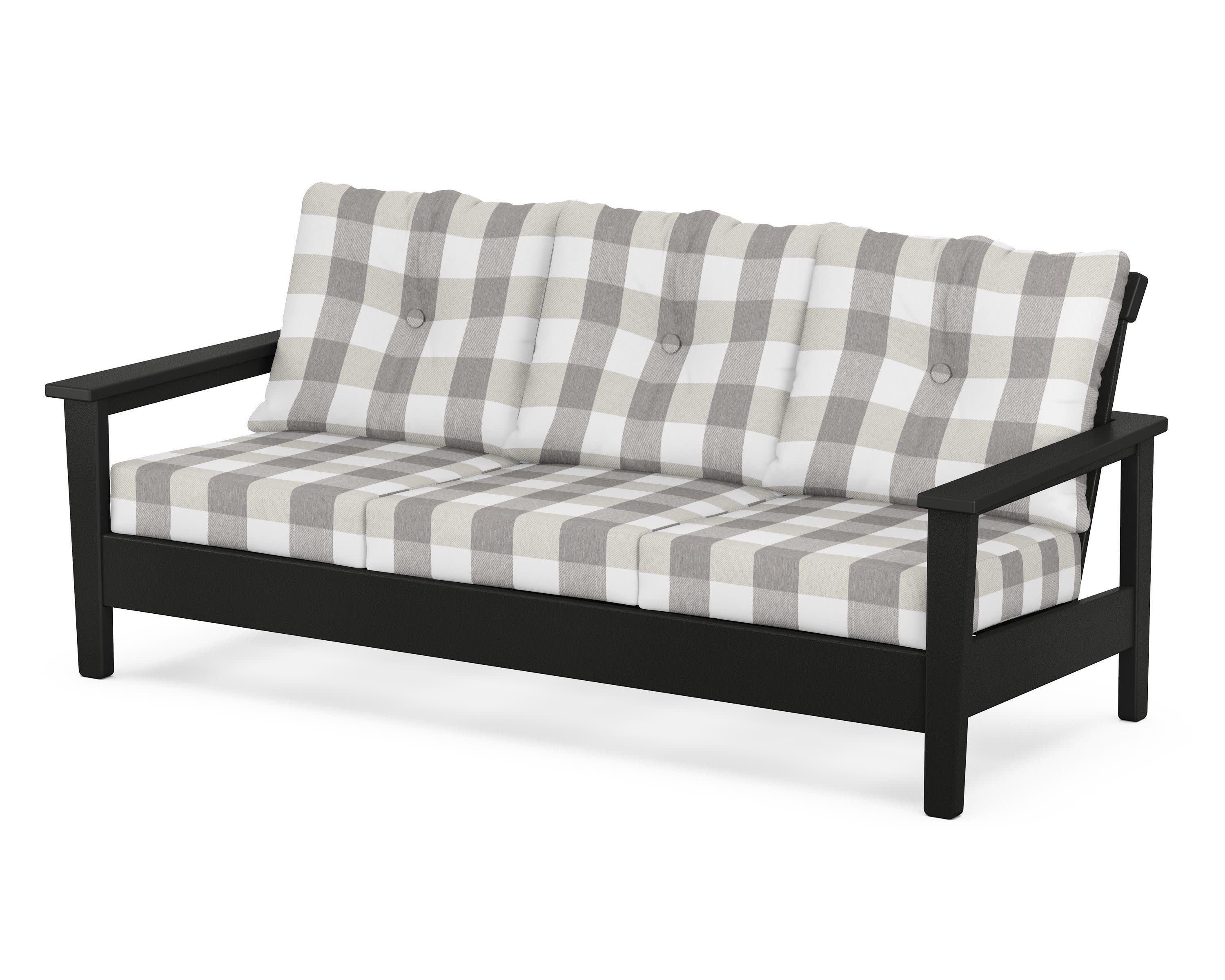 Prescott Deep Seating Sofa in Black / Buffalo Plaid Grey Mist