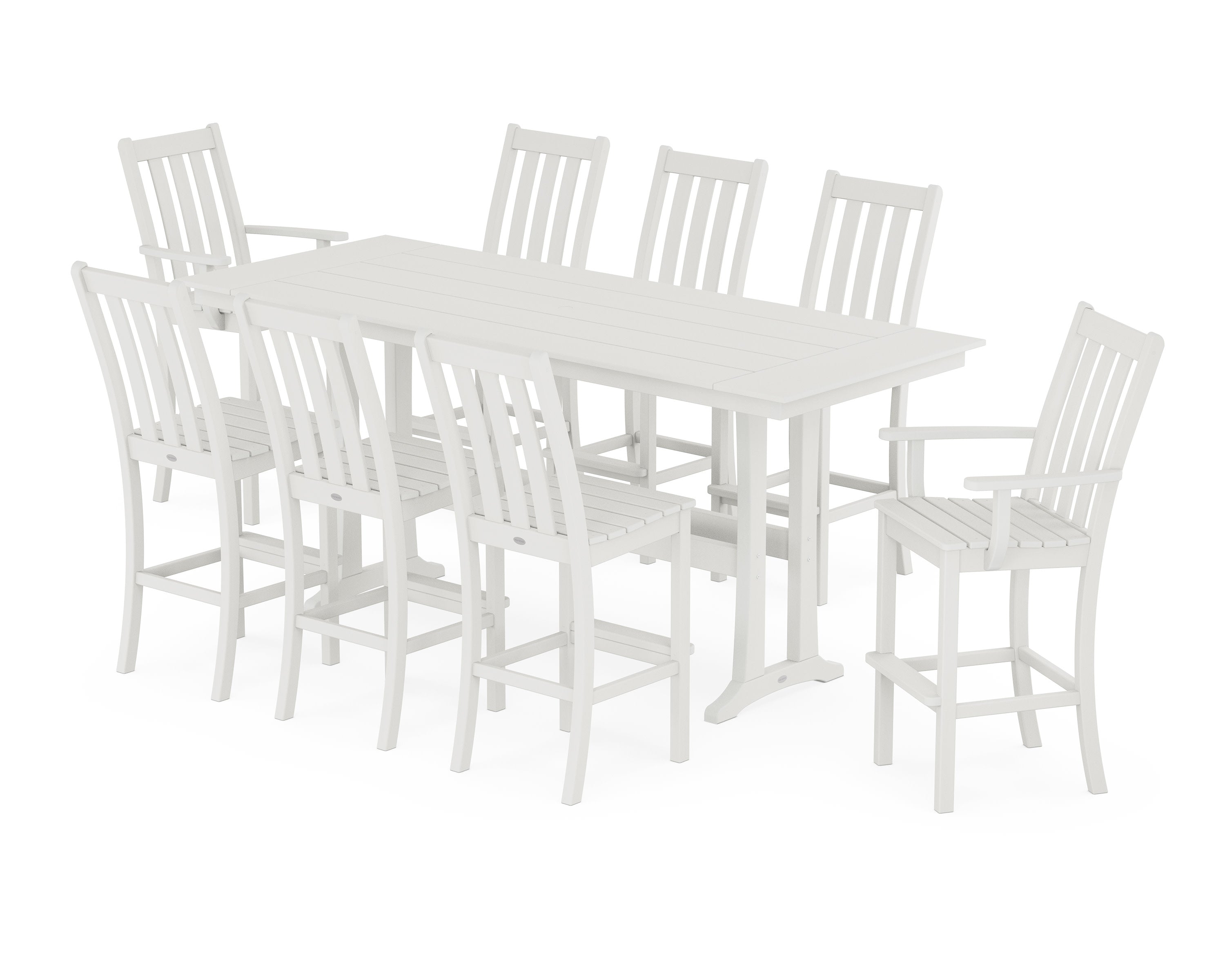 Vineyard 9-Piece Farmhouse Bar Set with Trestle Legs in Vintage White
