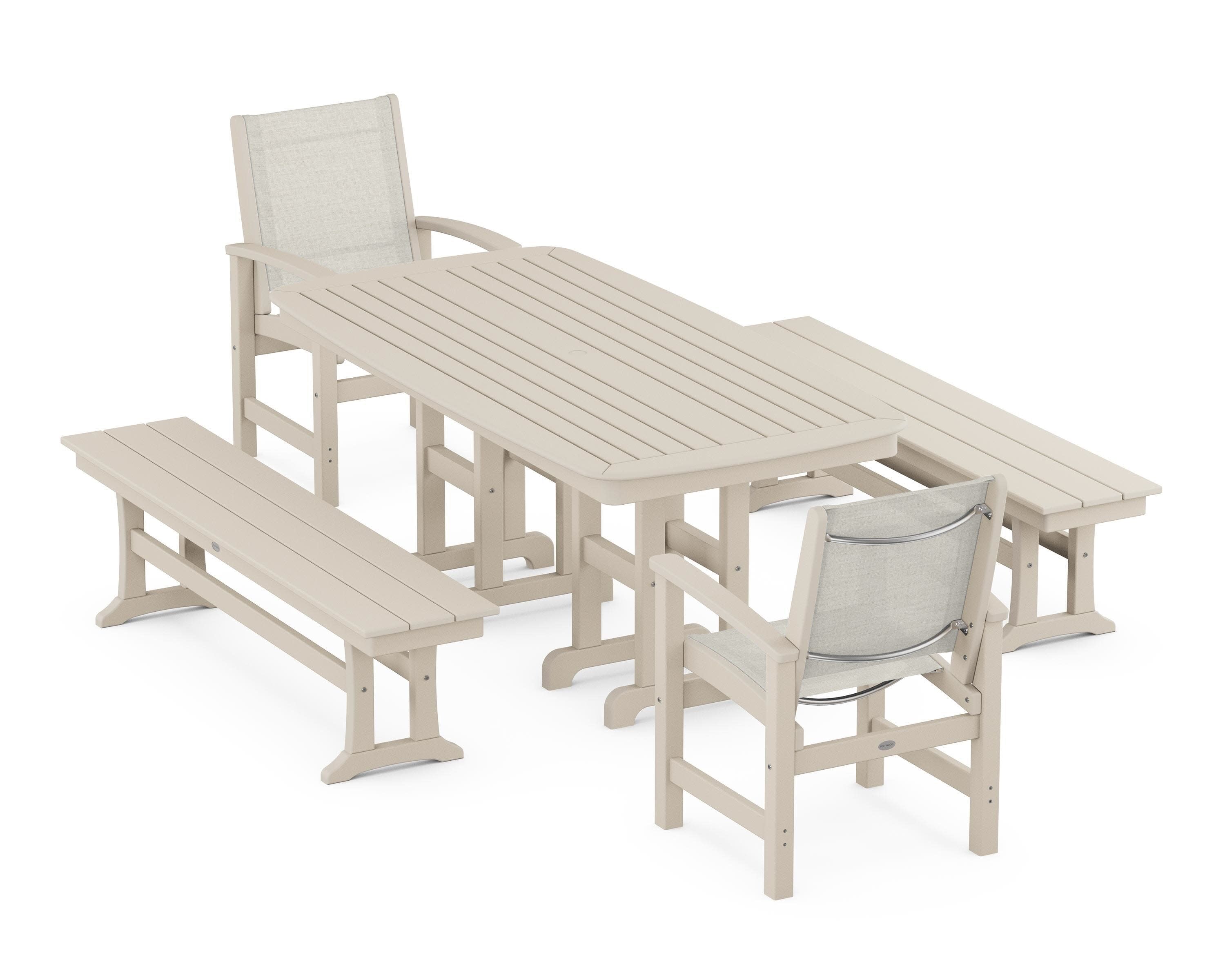 Coastal 5-Piece Dining Set in Sand / Parchment Sling