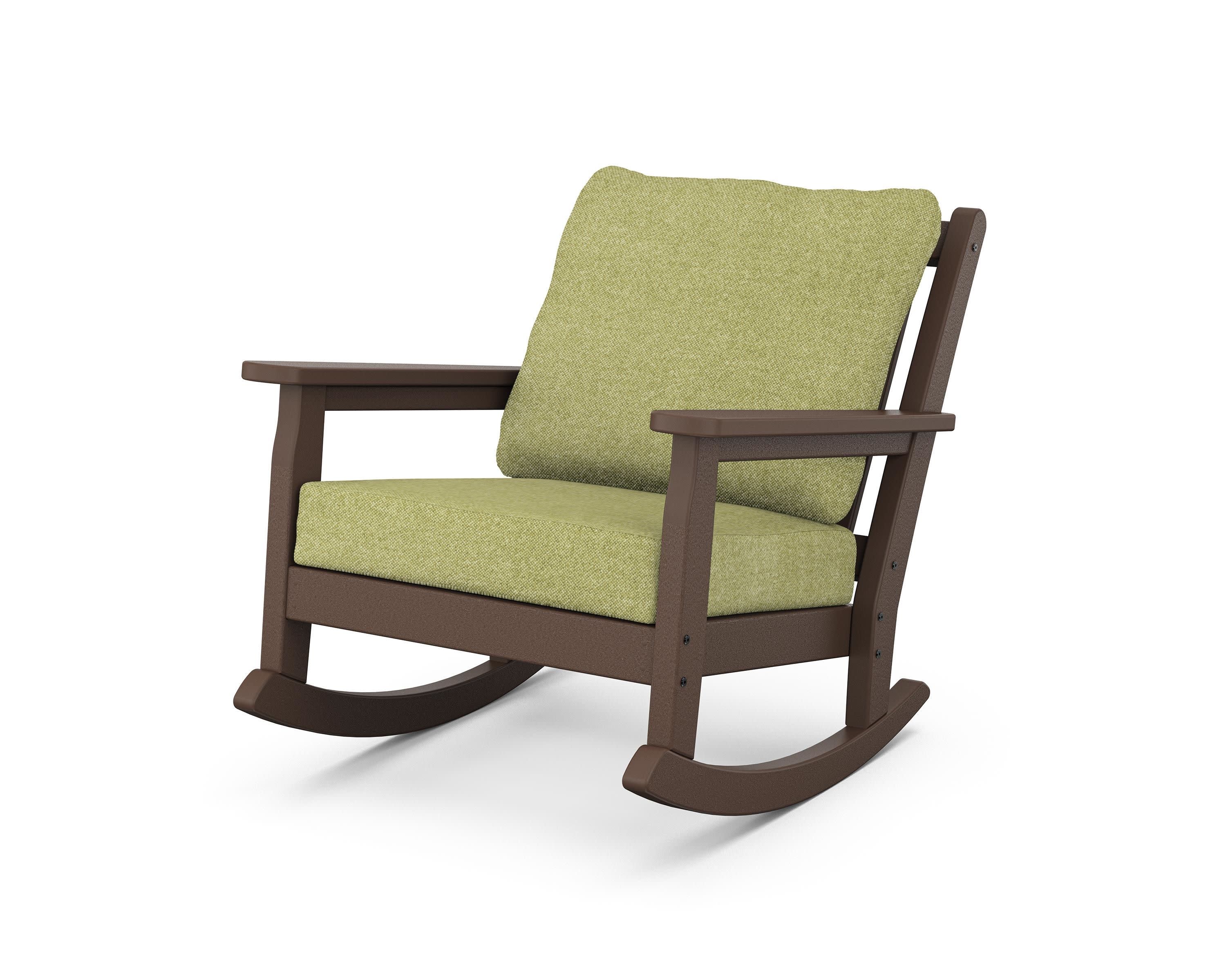 Chippendale Deep Seating Rocking Chair in Mahogany / Chartreuse Boucle