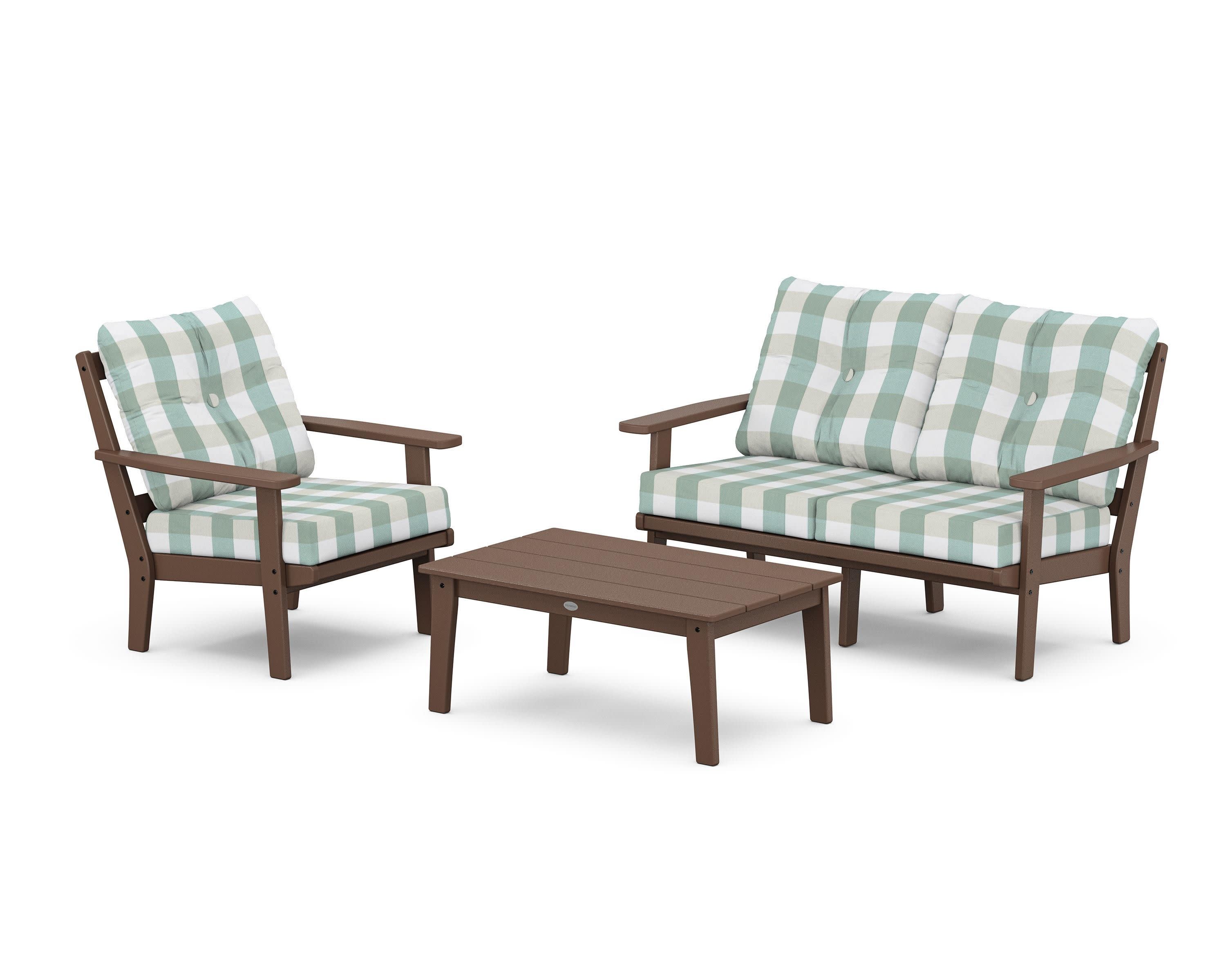 Oxford 3-Piece Deep Seating Set with Loveseat in Mahogany / Buffalo Plaid Glacier Spa