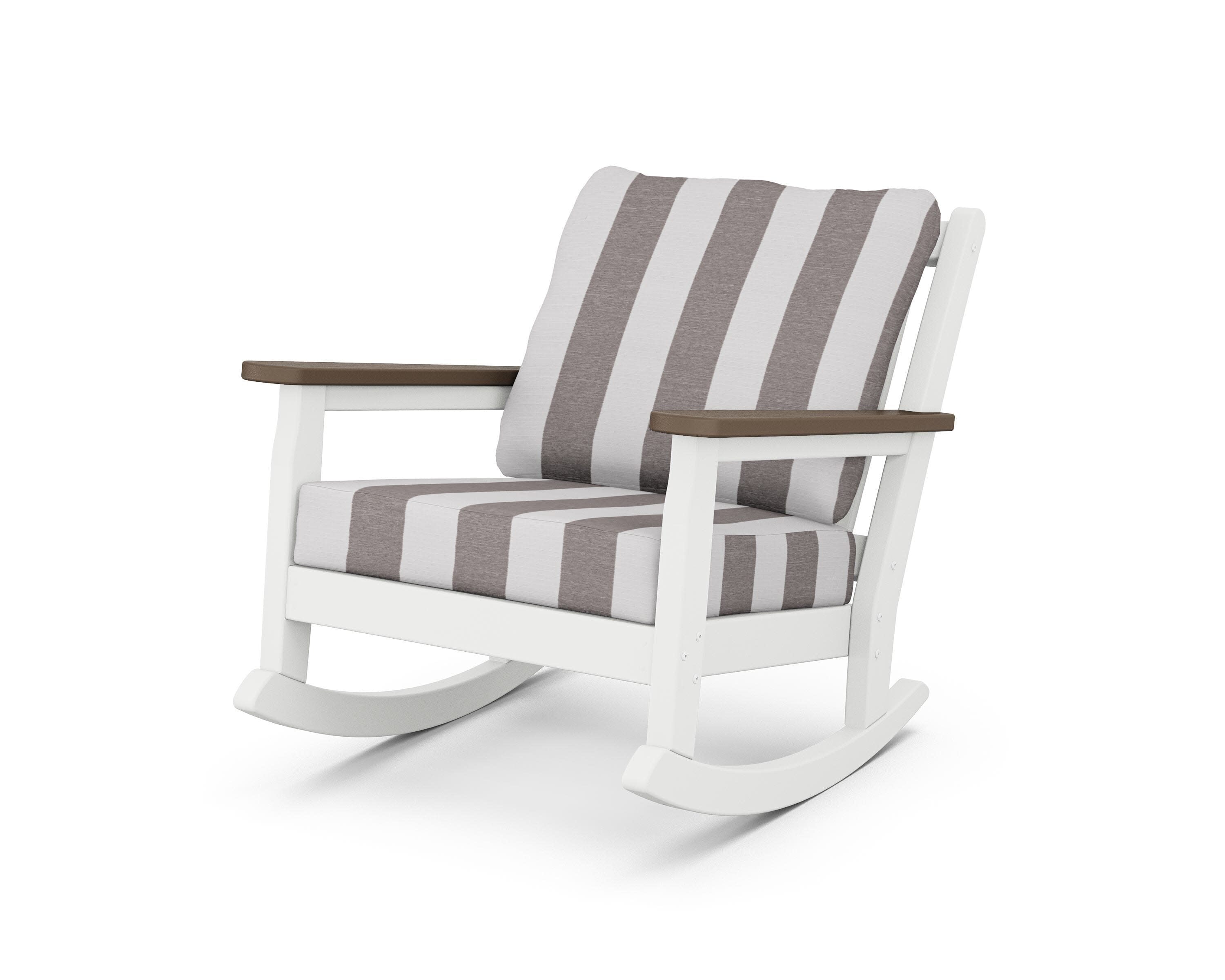 Chippendale Deep Seating Rocking Chair in White / Kona / Cabana Stripe Grey Mist