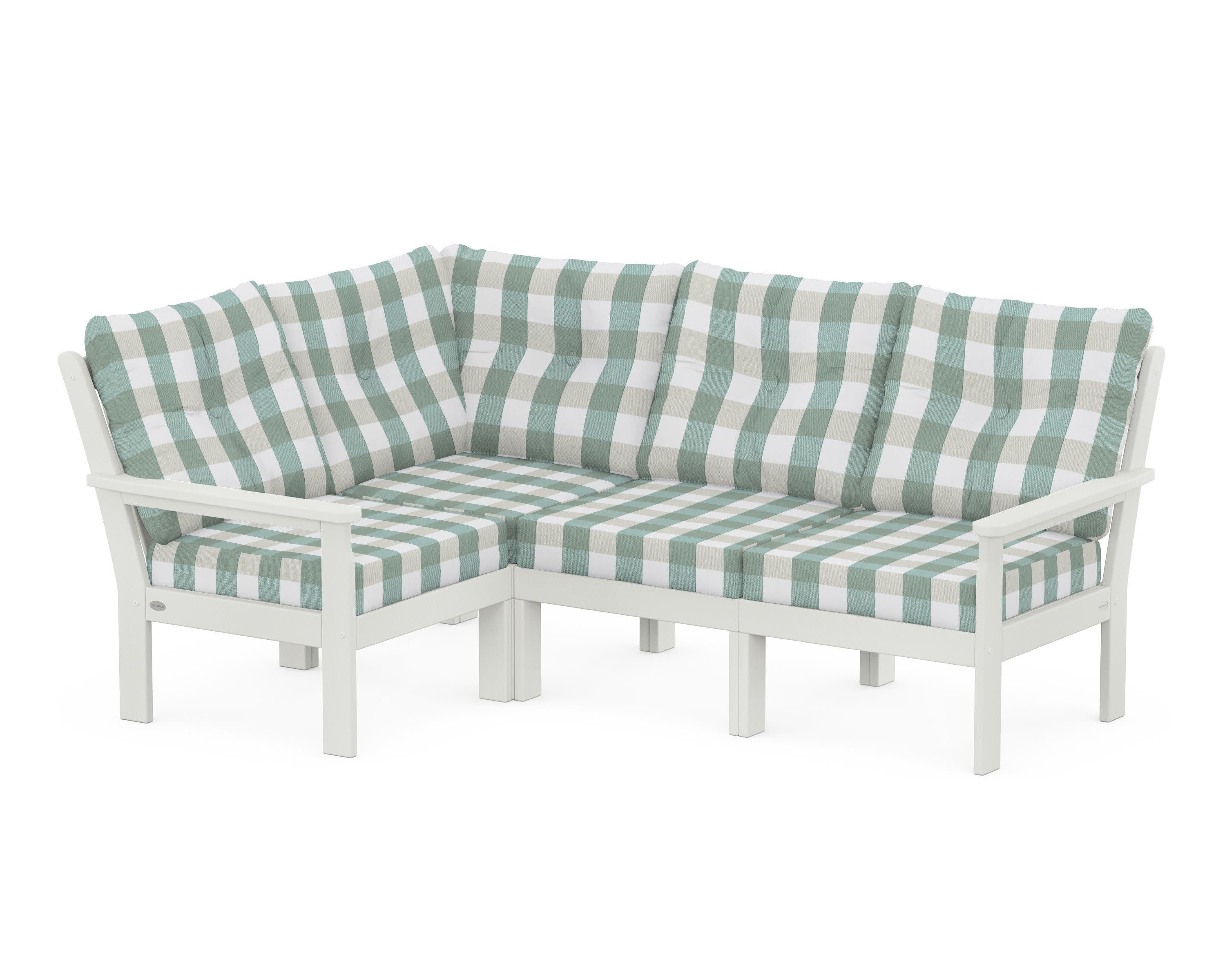 Vineyard 4-Piece Sectional in Vintage White / Buffalo Plaid Glacier Spa