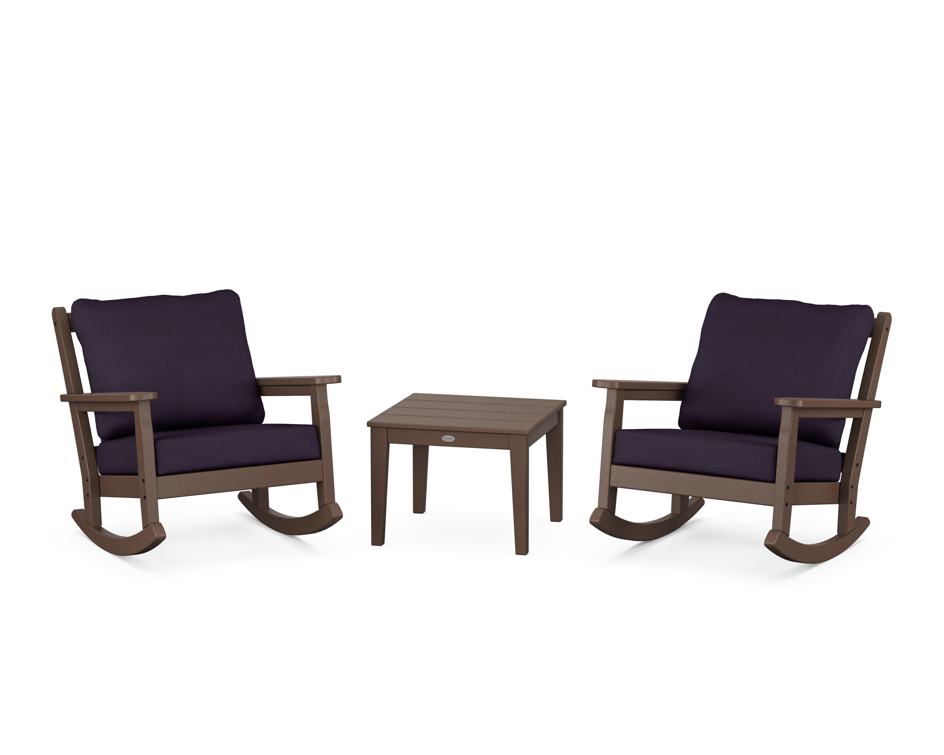 Chippendale 3-Piece Deep Seating Rocker Set in Mahogany / Navy Linen