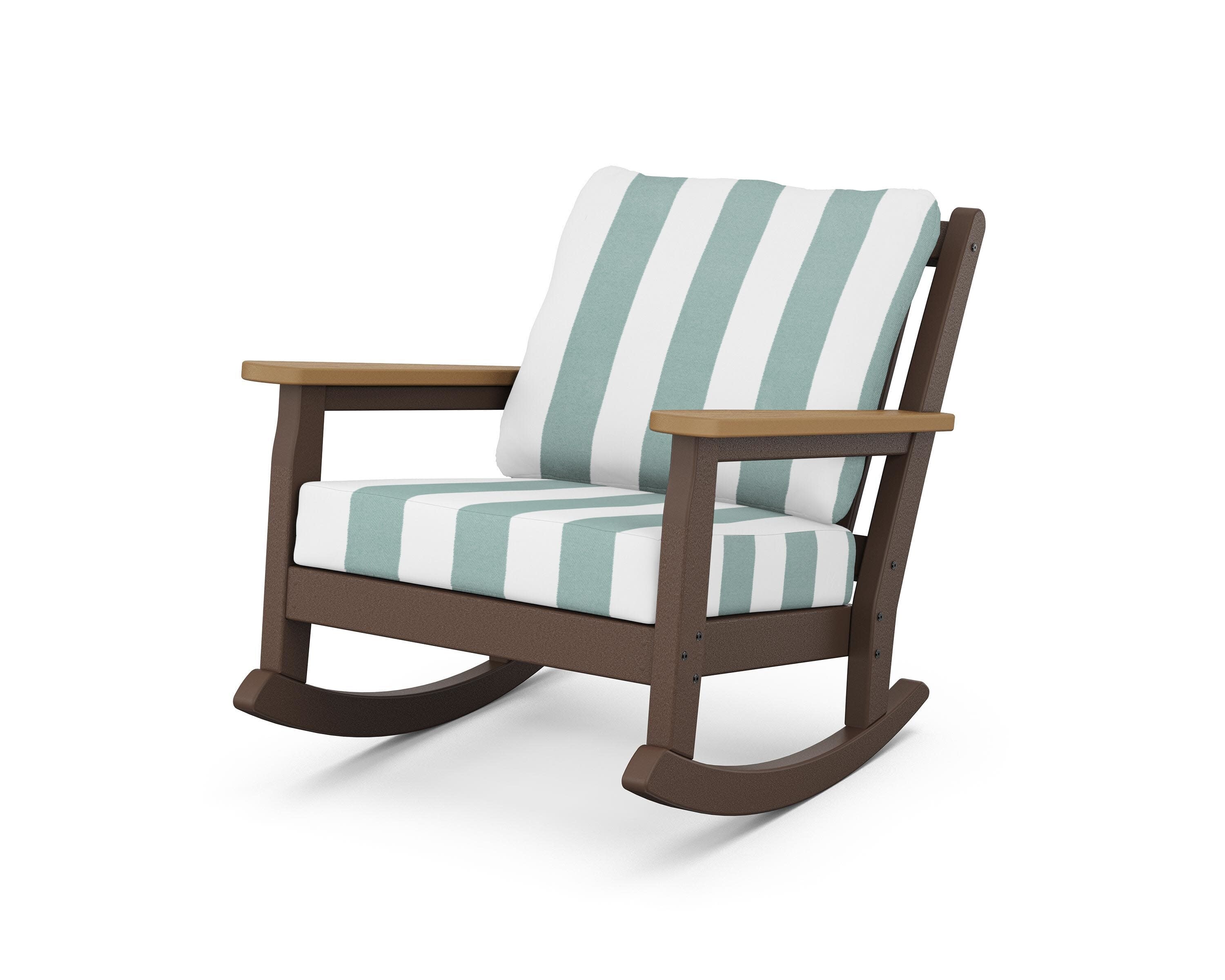 Chippendale Deep Seating Rocking Chair in Mahogany / Natural / Cabana Stripe Glacier Spa