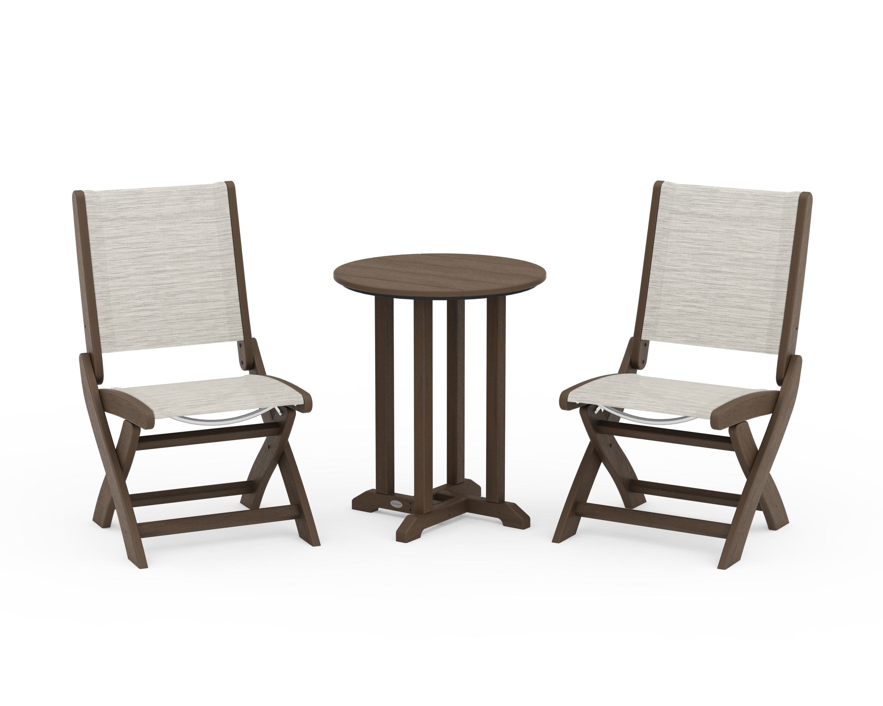 Coastal Folding Side Chair 3-Piece Round Bistro Dining Set in Kona / Birch Sling