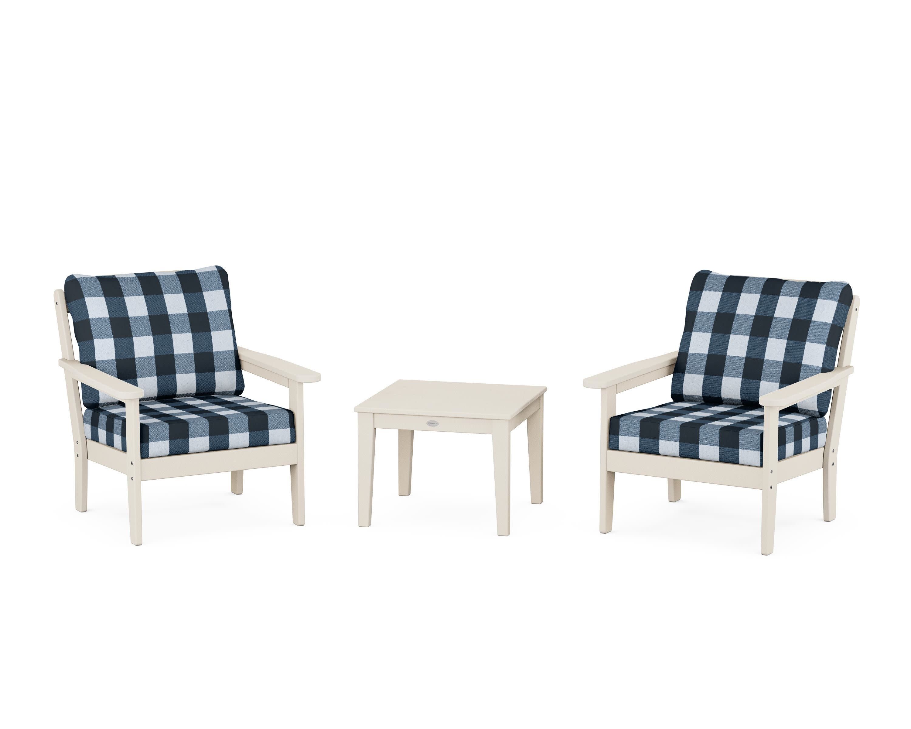 Cottage 3-Piece Deep Seating Set in Sand / Buffalo Plaid Marine Indigo