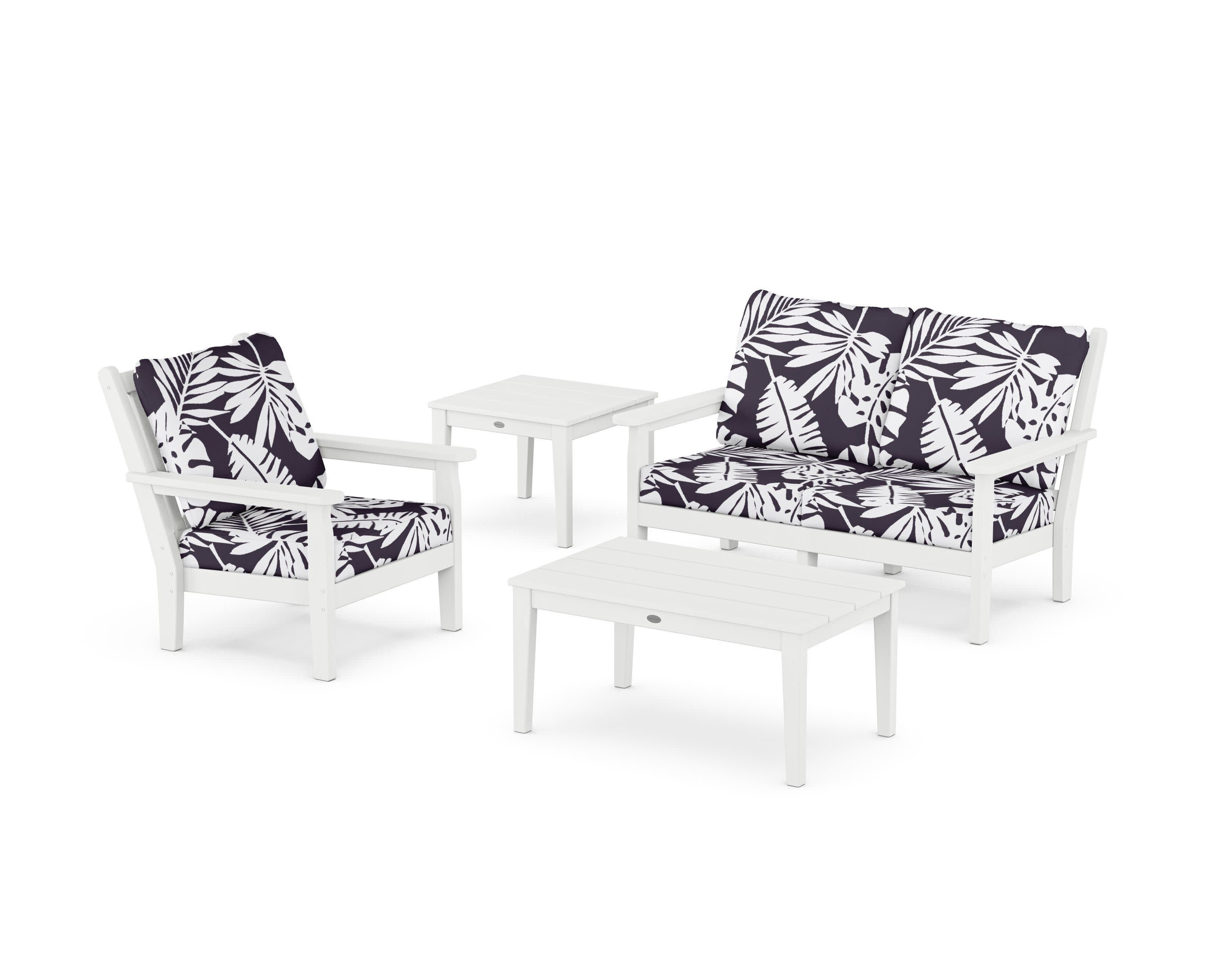 Chippendale 4-Piece Deep Seating Set in White / Leaf Navy