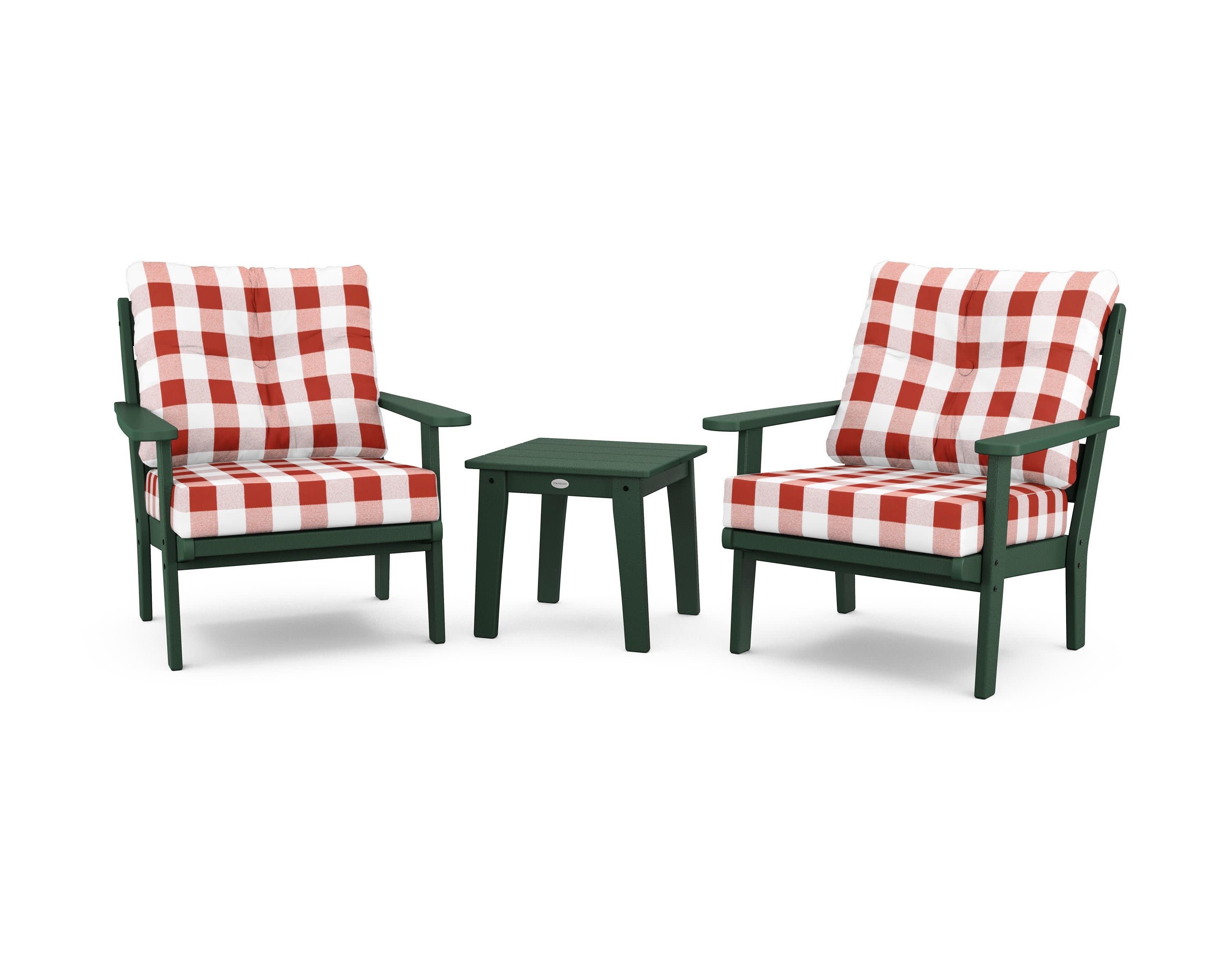 Lakeside 3-Piece Deep Seating Chair Set in Green / Buffalo Plaid Crimson