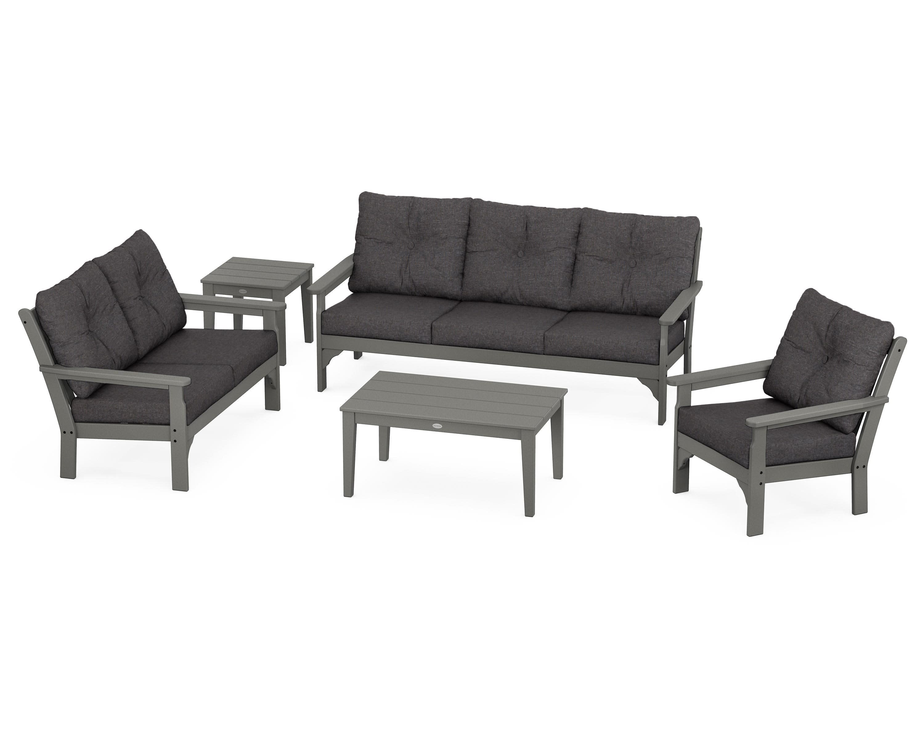 Vineyard 5 Piece Deep Seating Set in Slate Grey / Ash Charcoal