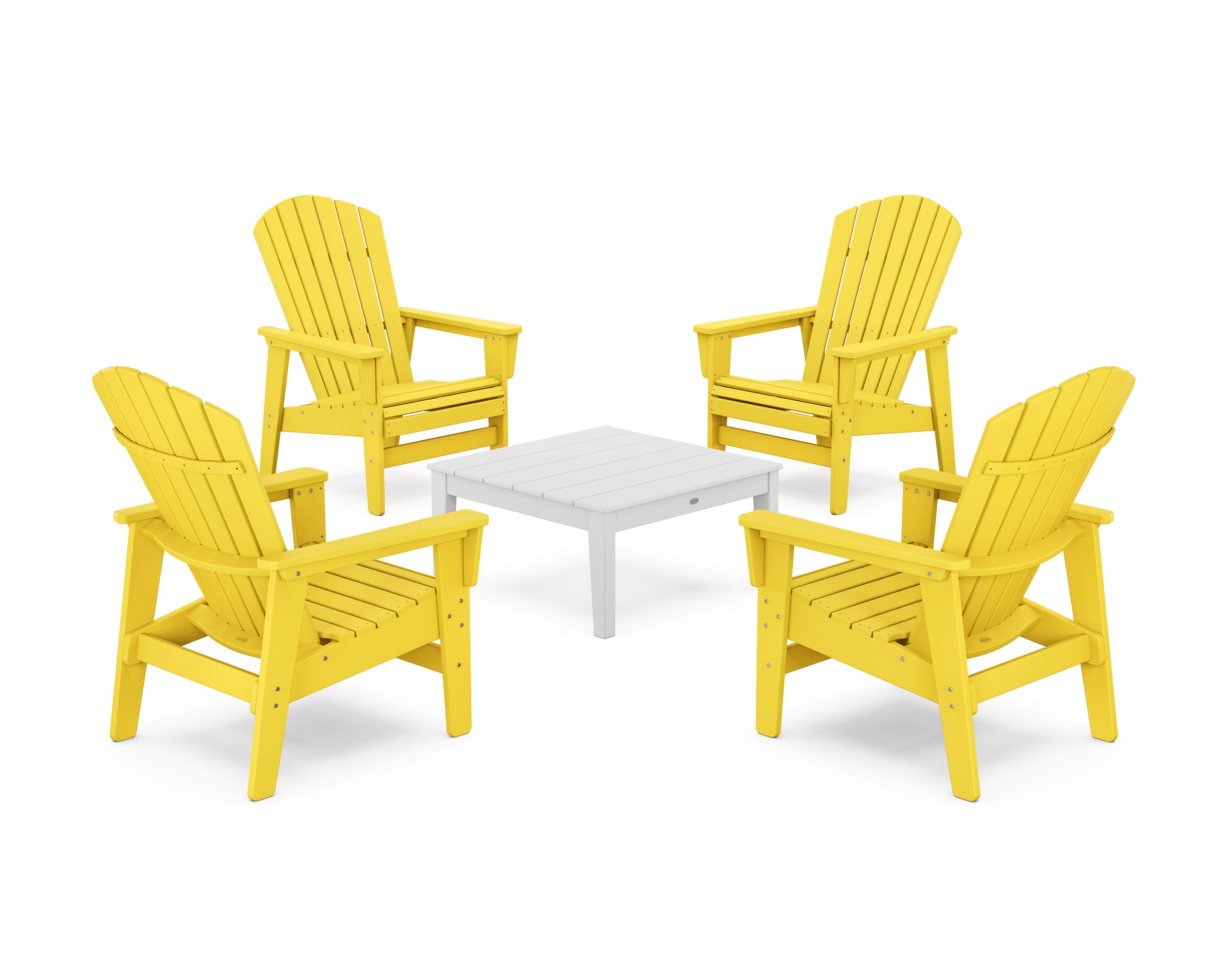 5-Piece Nautical Grand Upright Adirondack Chair Conversation Group in Lemon / White