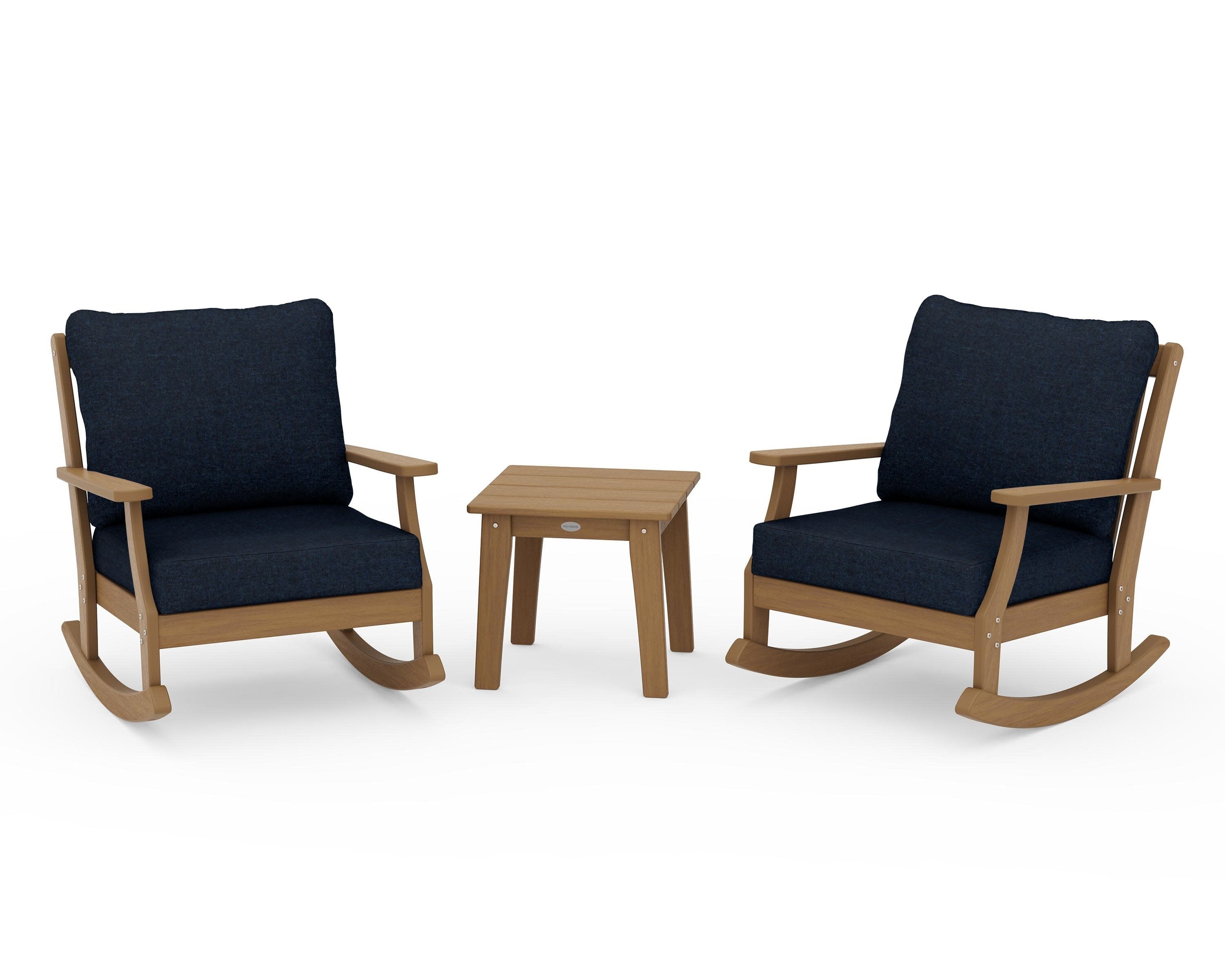 Braxton 3-Piece Deep Seating Rocker Set in Natural / Marine Indigo