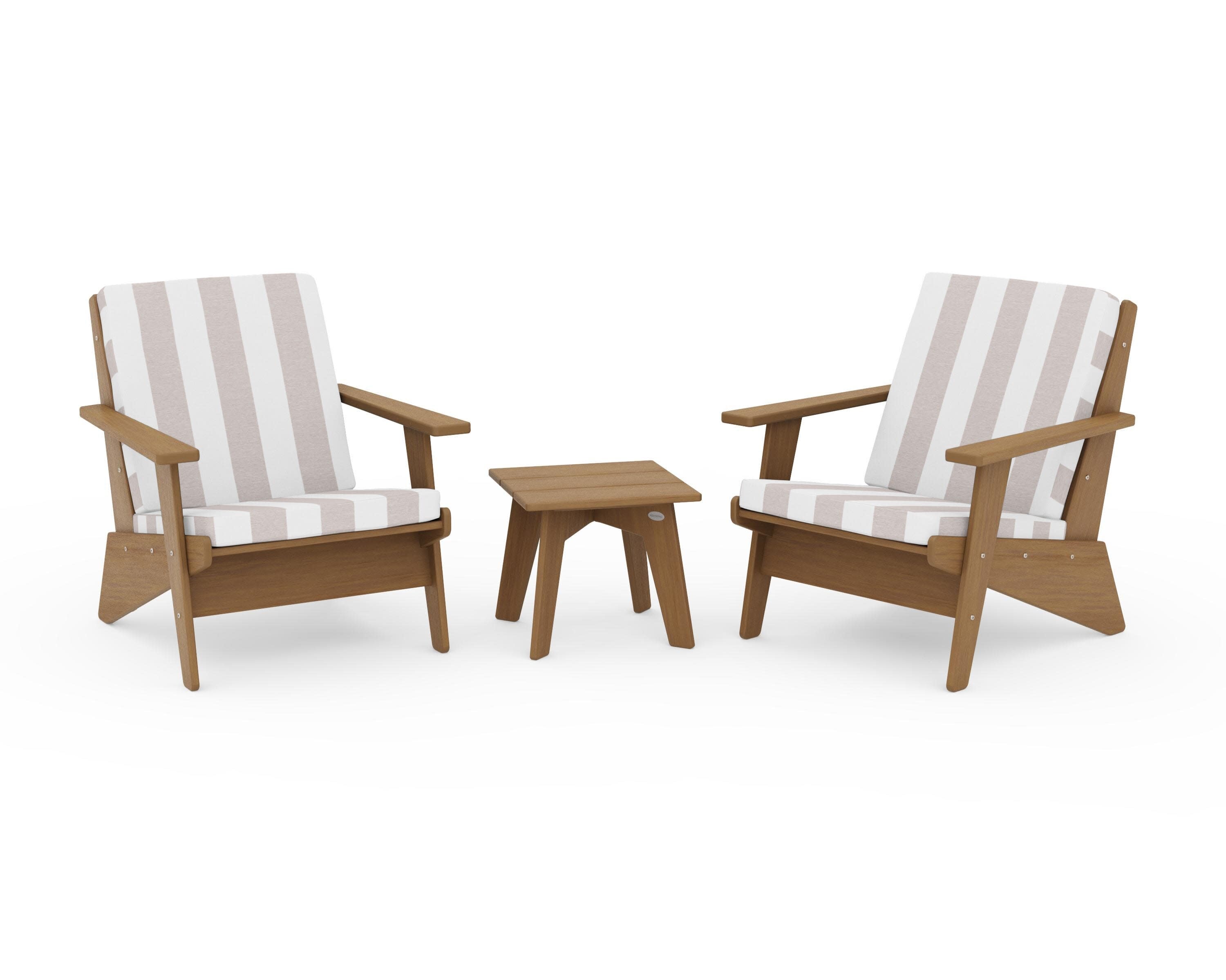 Riviera Modern Lounge 3-Piece Set in Natural / Cabana Stripe Dune Burlap