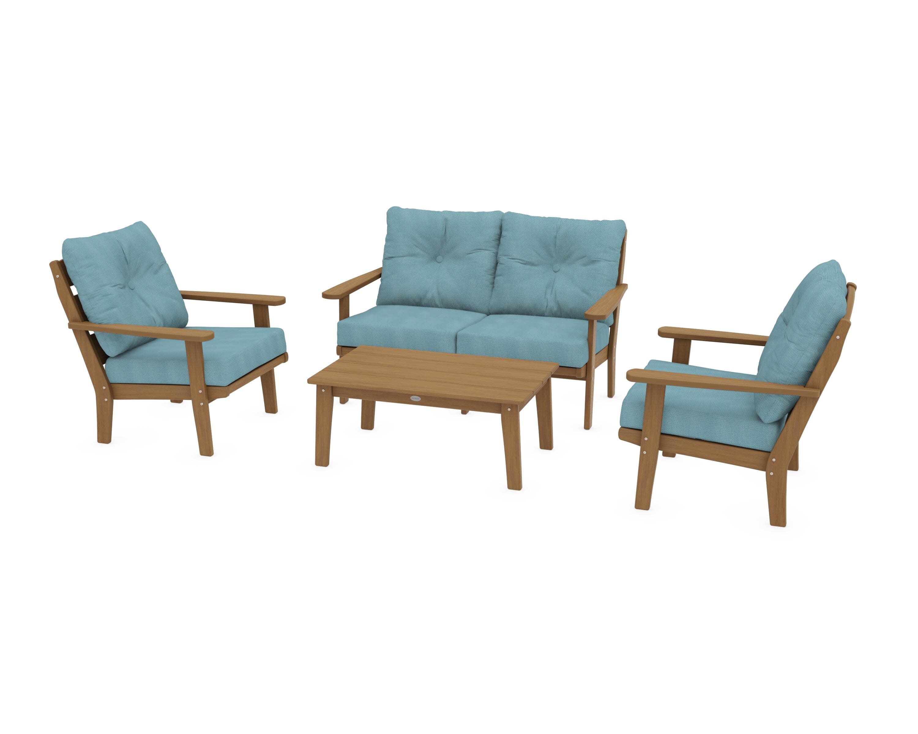 Lakeside 4-Piece Deep Seating Set in Natural / Lattice Sky Blue