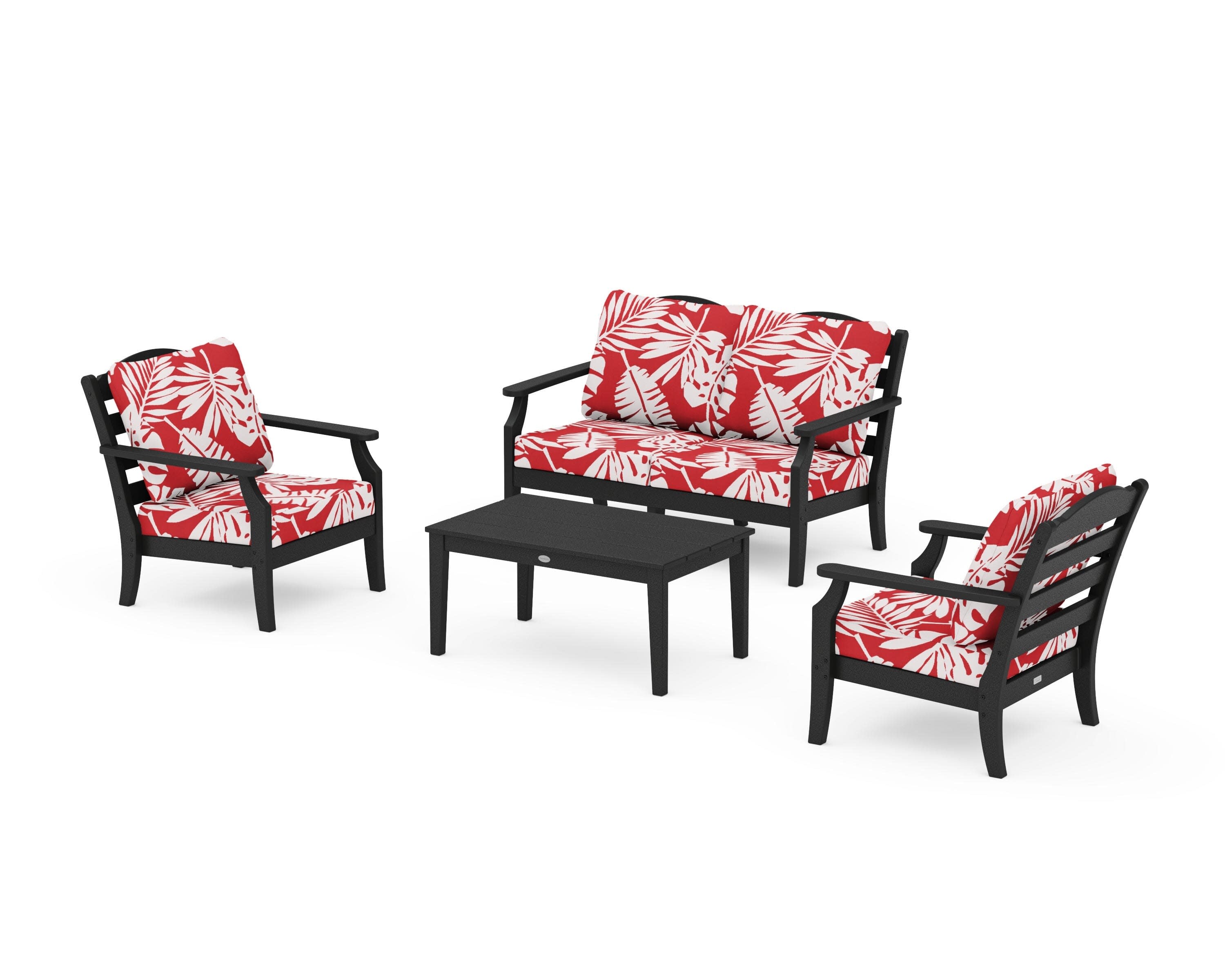Savannah 4-Piece Deep Seating Set with Loveseat in Black / Leaf Crimson