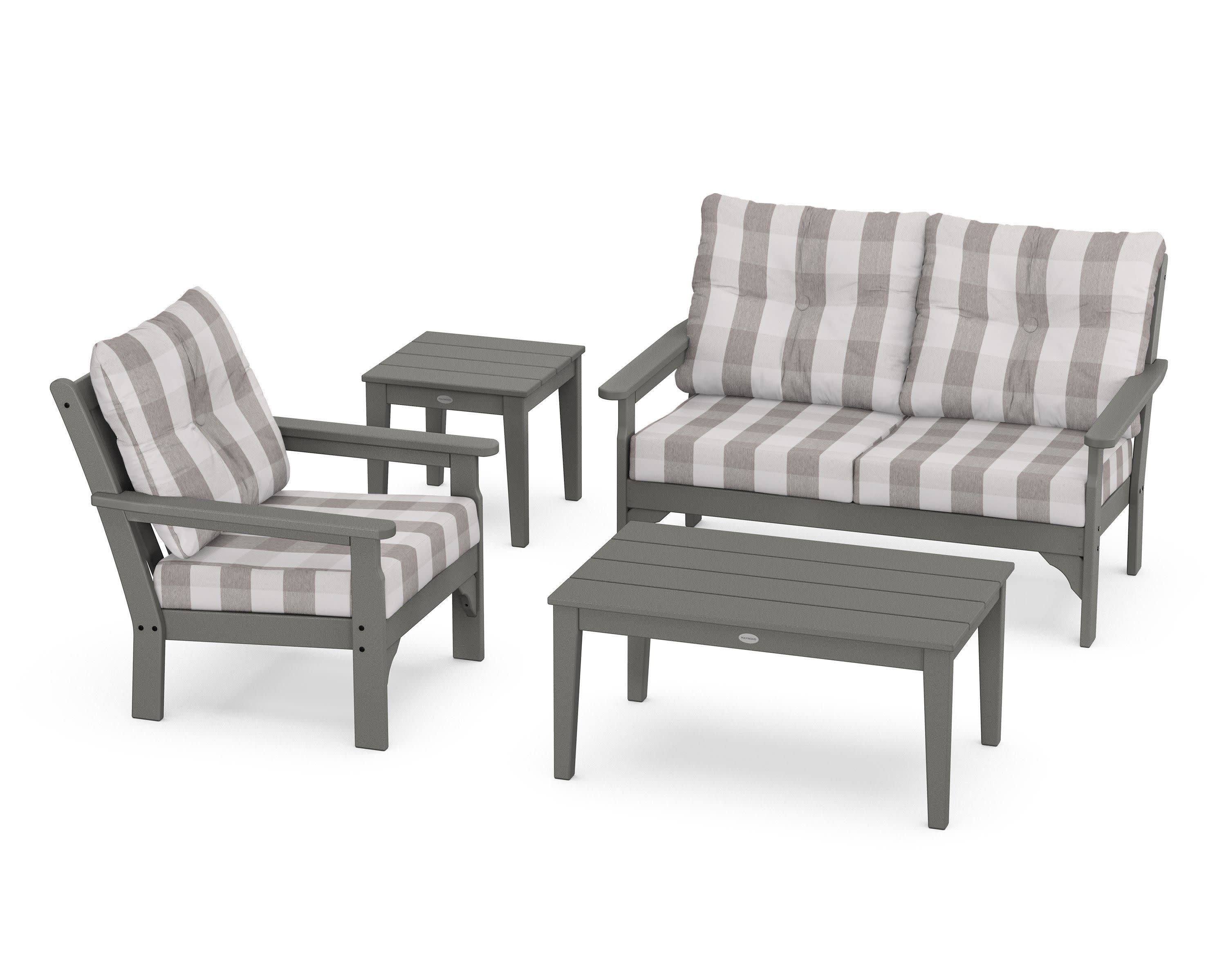 Vineyard 4-Piece Deep Seating Set in Slate Grey / Buffalo Plaid Grey Mist