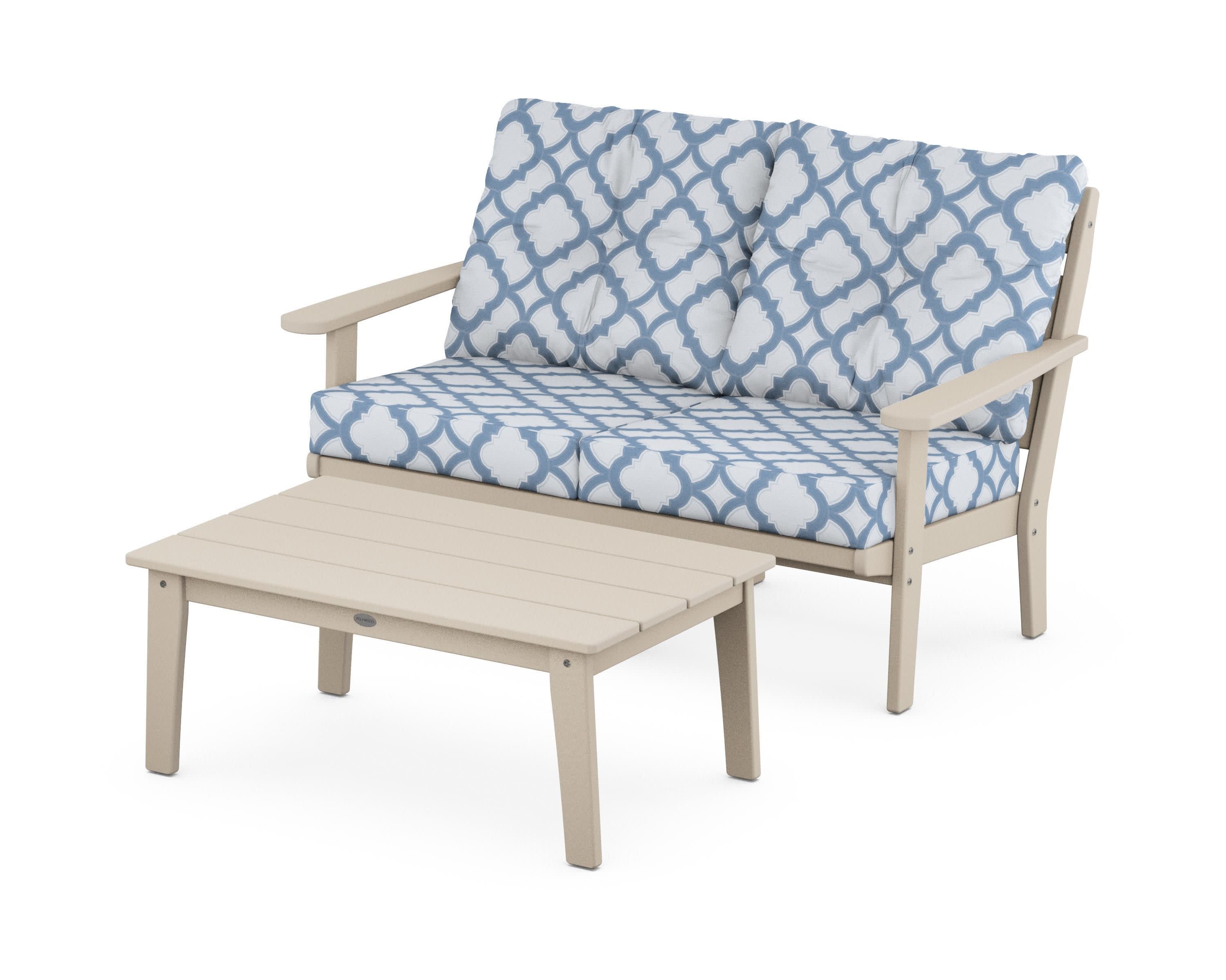 Lakeside 2-Piece Lounge Loveseat Set in Sand / Trellis Sky Blue