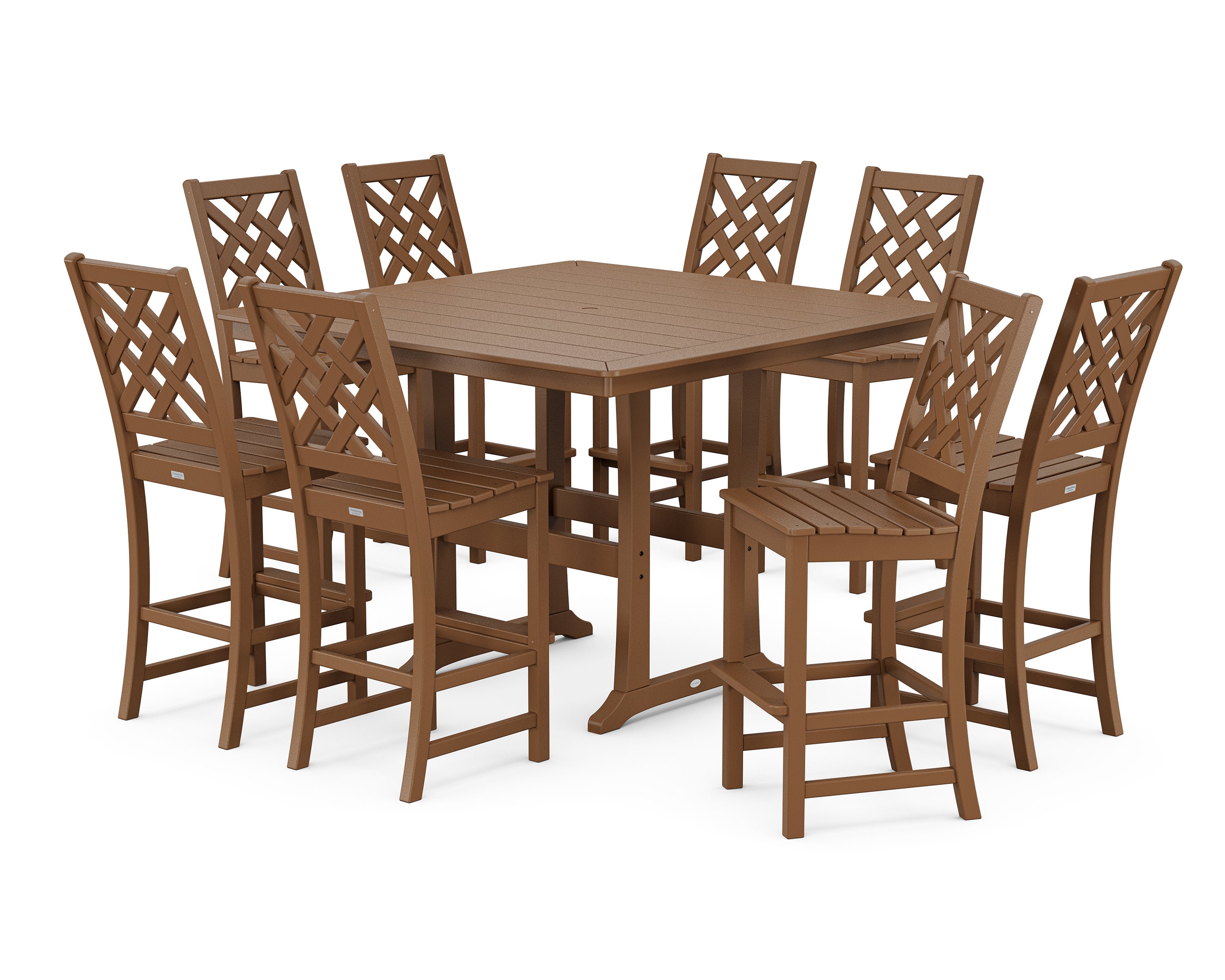 Wovendale Side Chair 9-Piece Square Bar Set with Trestle Legs in Teak