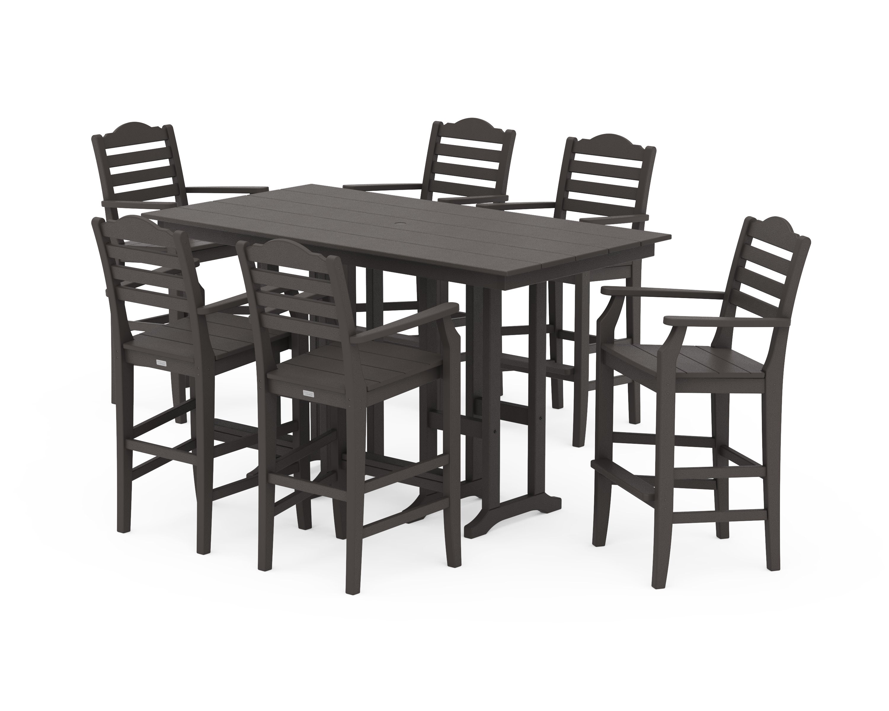 Savannah Arm Chair 7-Piece Farmhouse Bar Set in Vintage Coffee