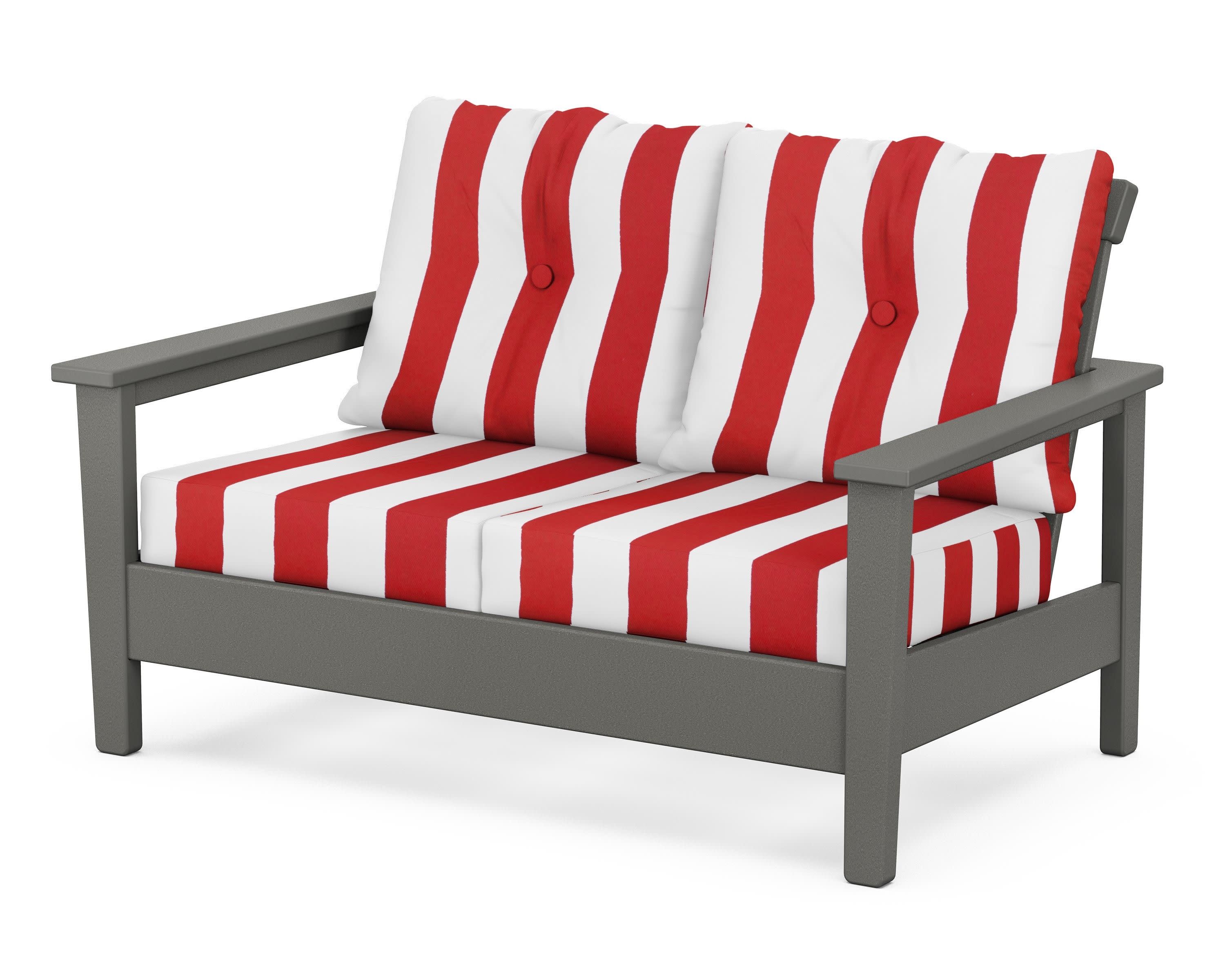 Prescott Deep Seating Loveseat in Slate Grey / Cabana Stripe Crimson