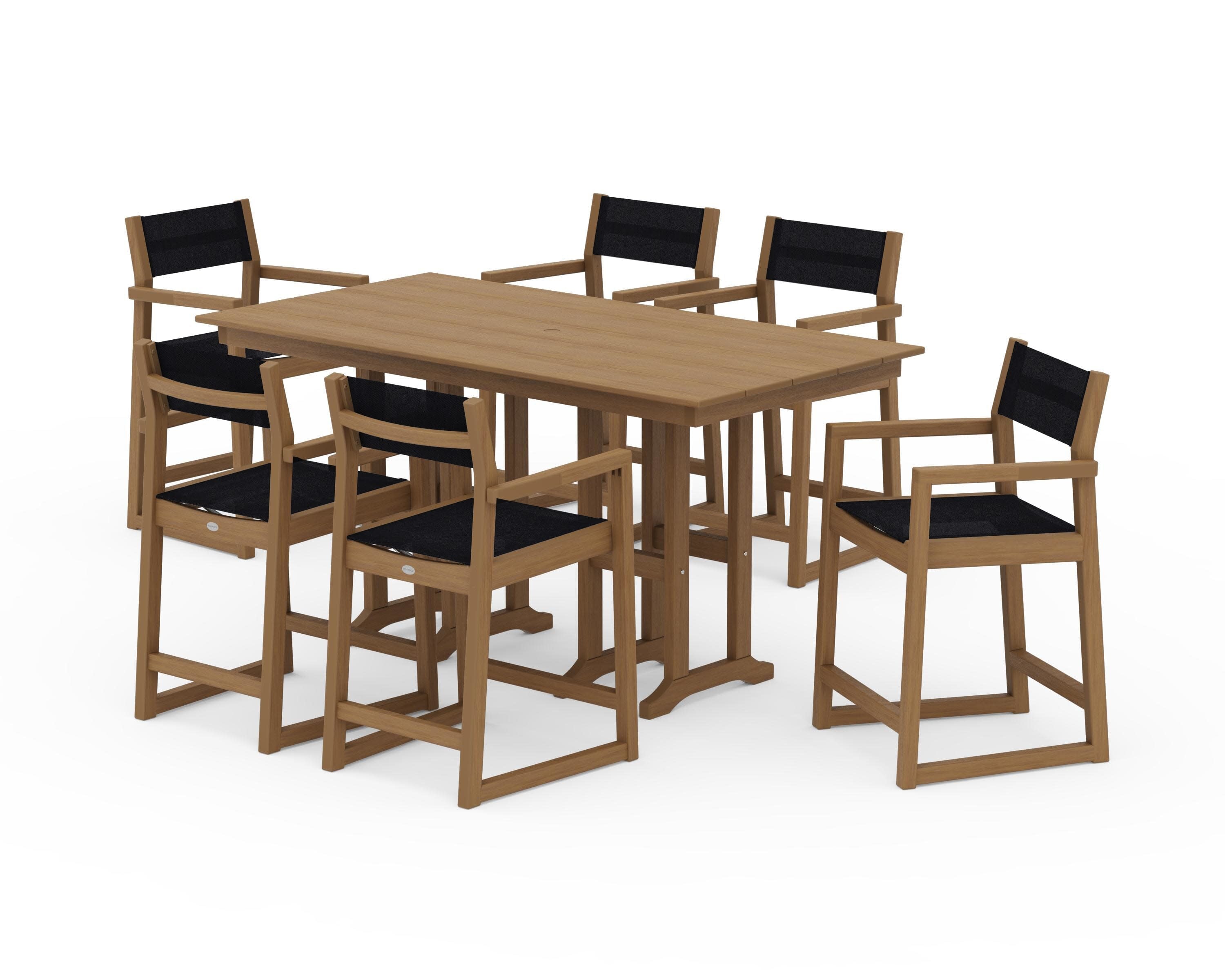 EDGE Sling Arm Chair 7-Piece Farmhouse Counter Set in Natural / Black Sling