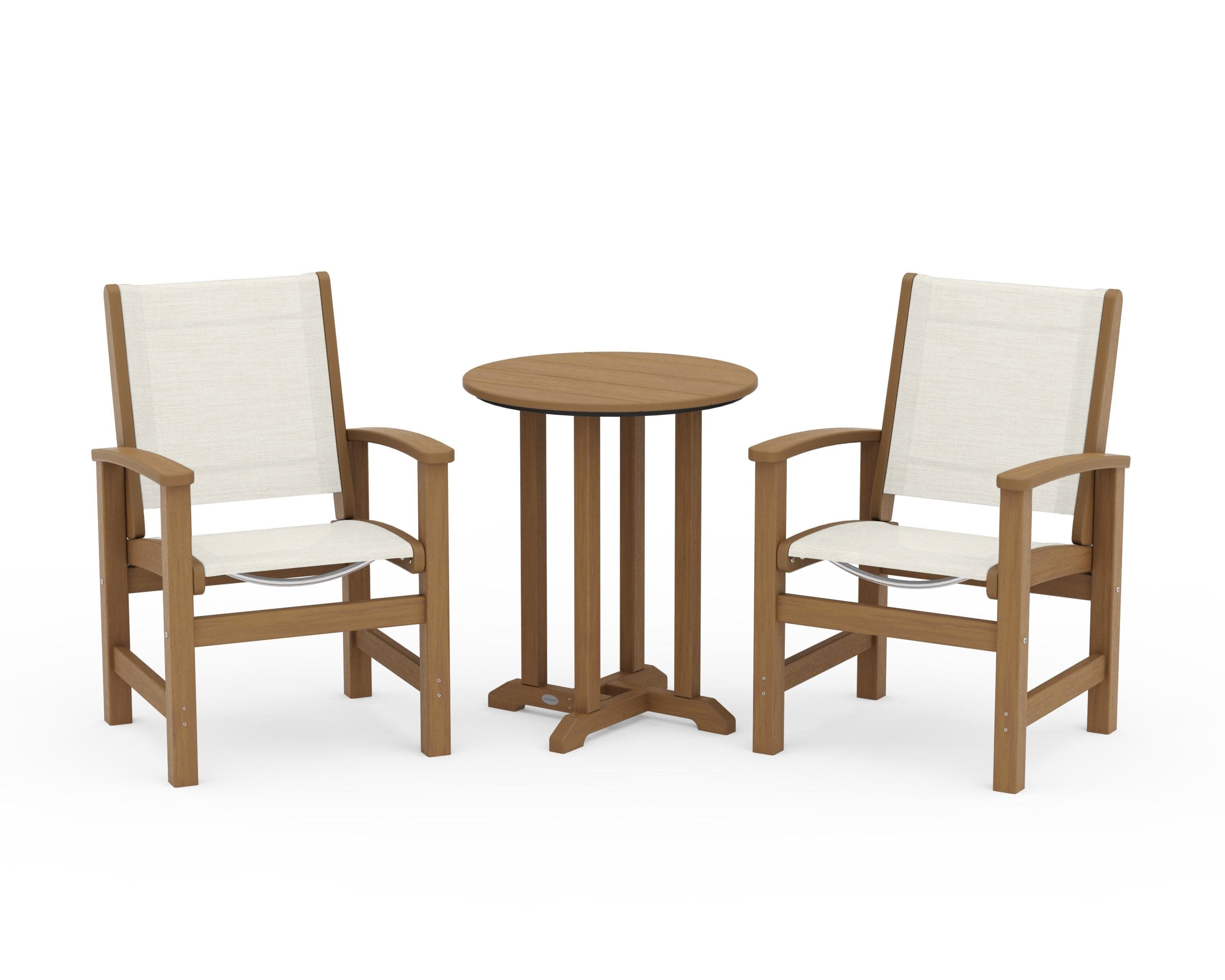 Coastal 3-Piece Round Bistro Dining Set in Natural / Parchment Sling