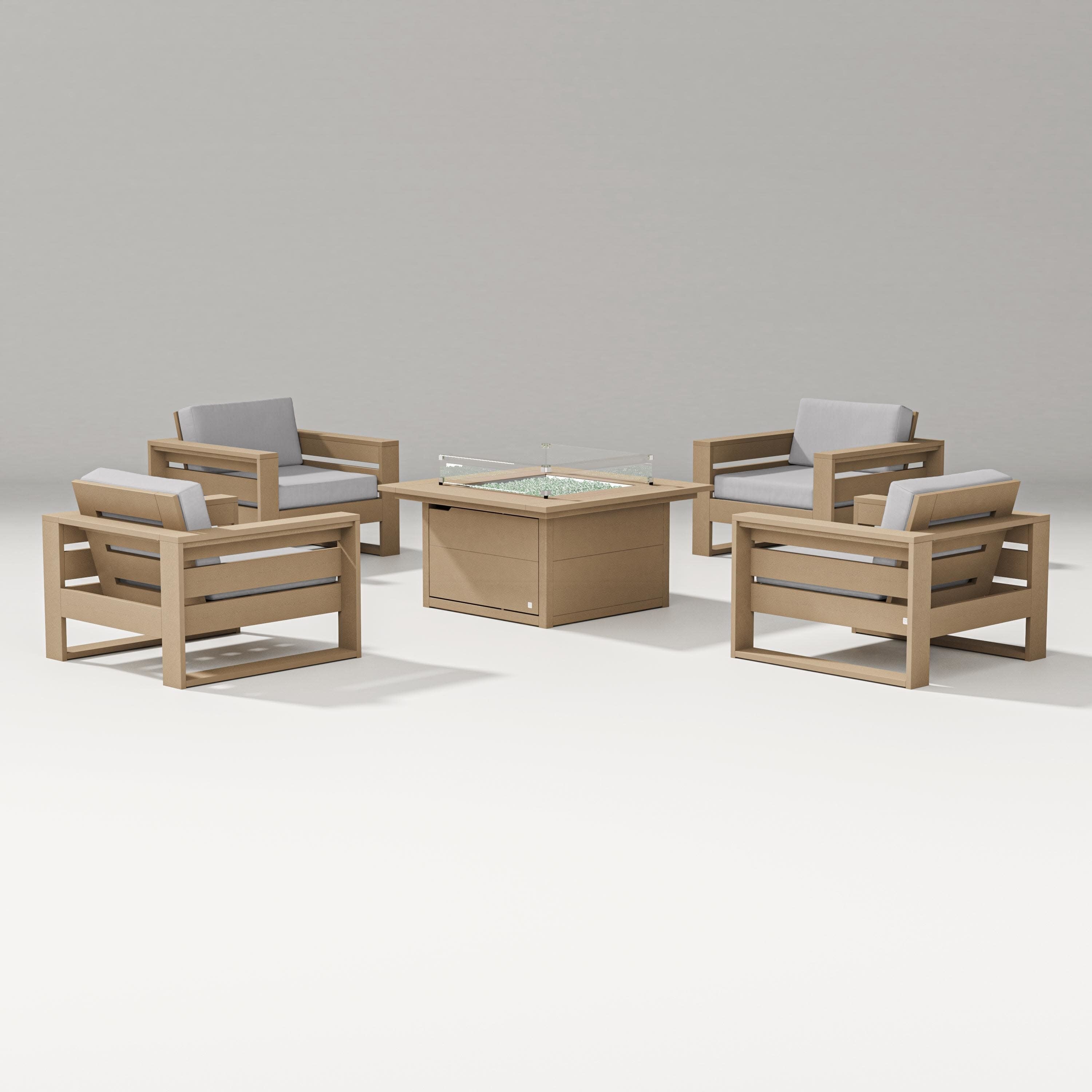 Latitude 5-Piece Lounge Fire Table Set in Vintage Sahara / Granite