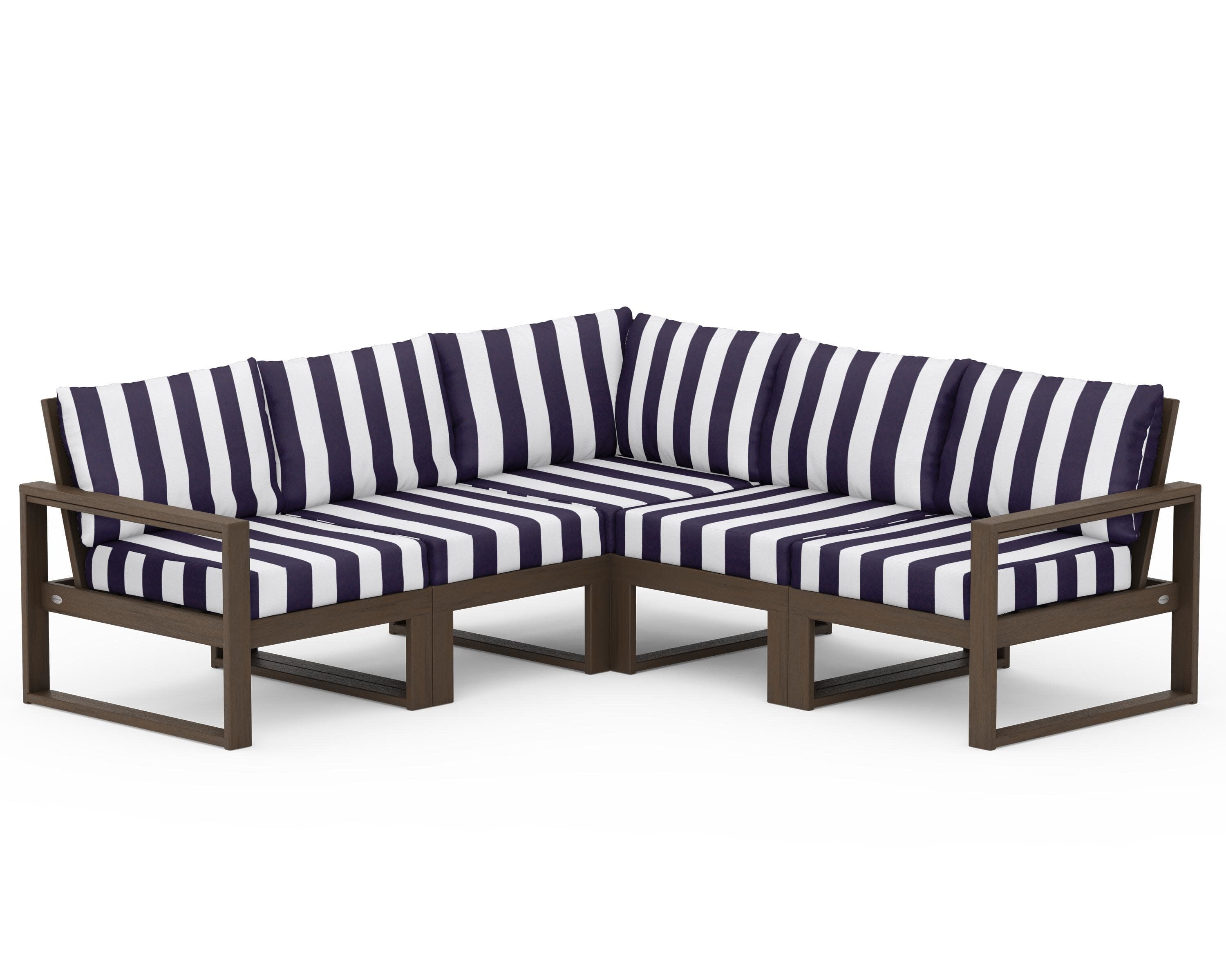 EDGE 5-Piece Modular Deep Seating Set in Kona / Cabana Stripe Navy