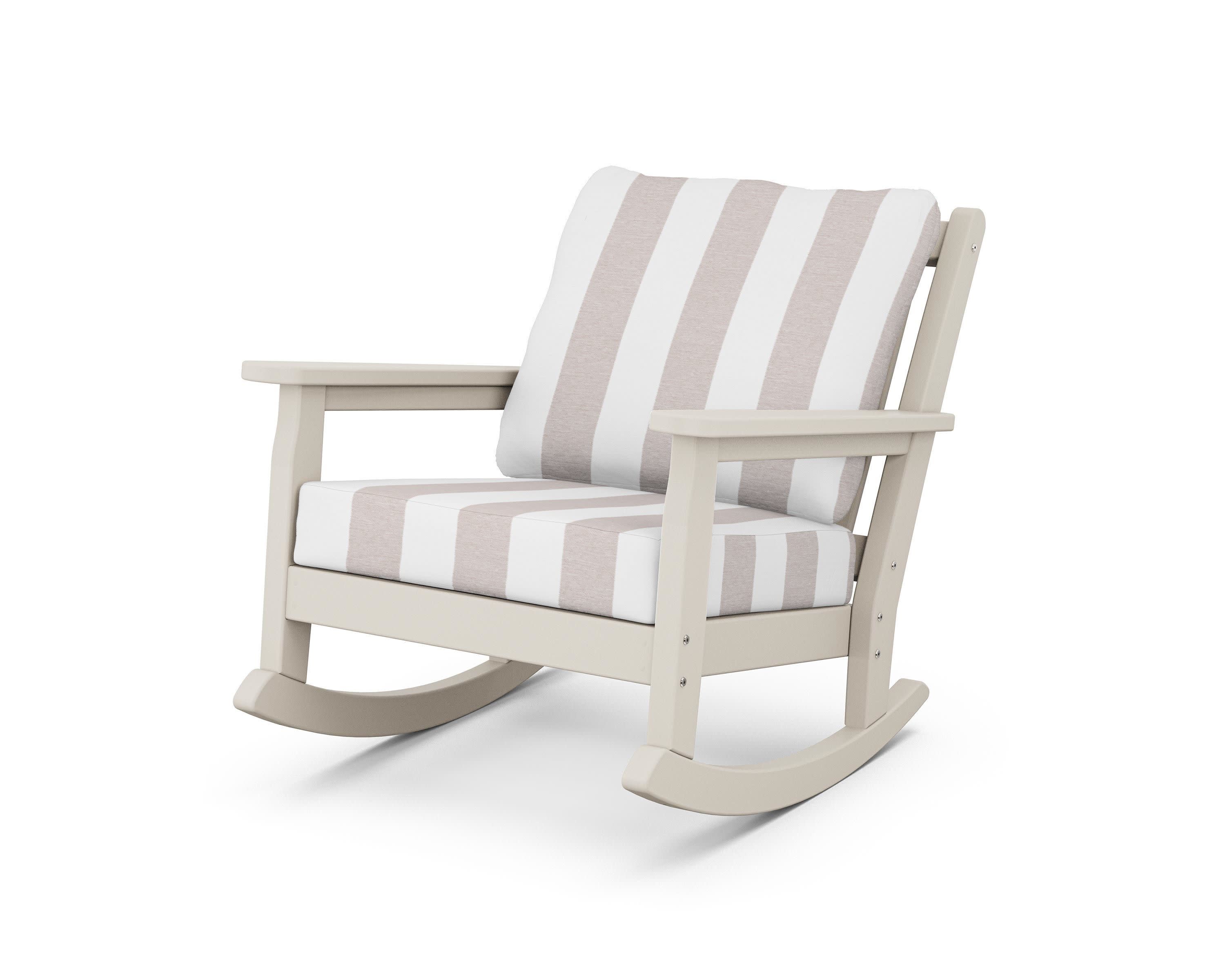 Chippendale Deep Seating Rocking Chair in Sand / Cabana Stripe Dune Burlap