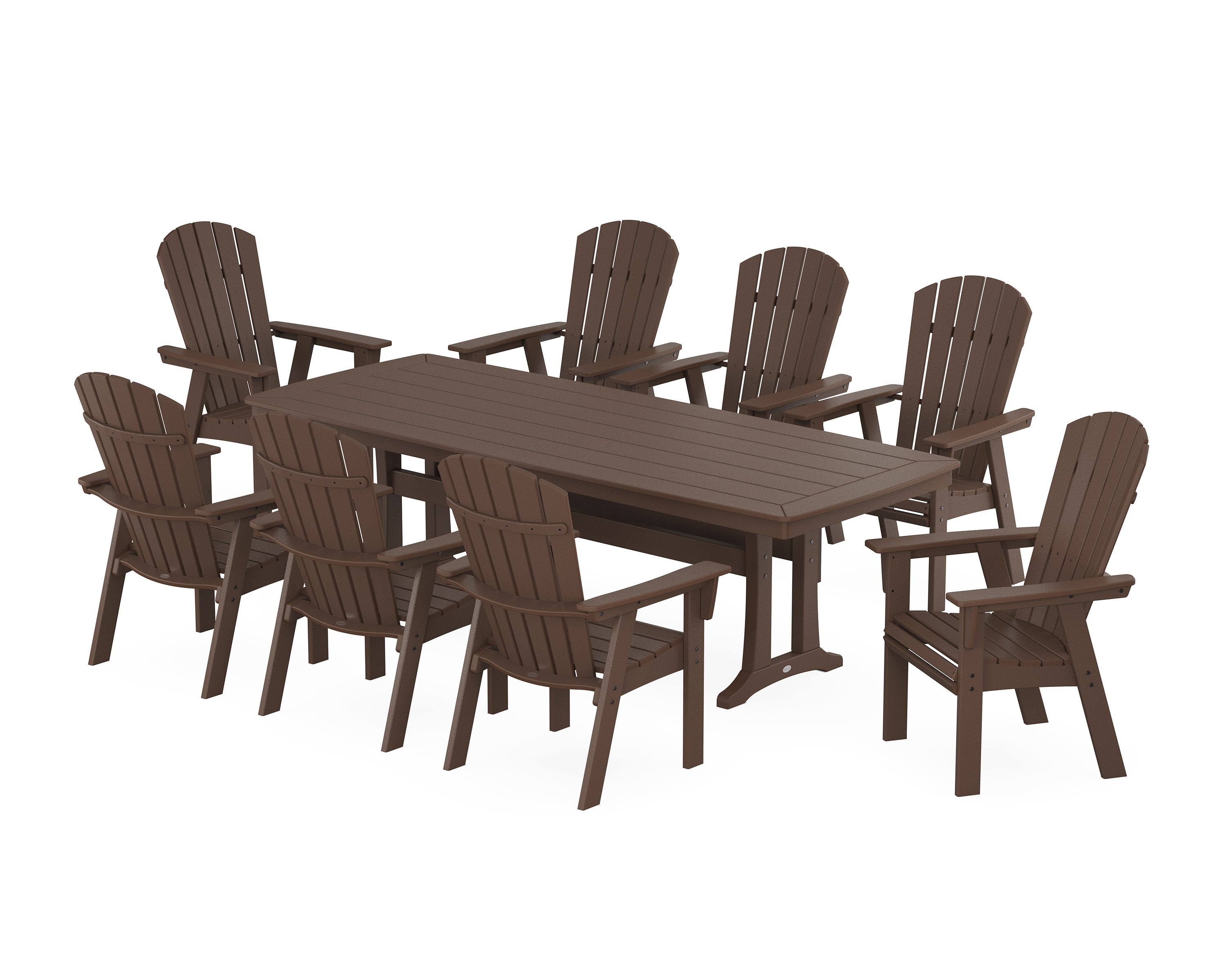 Nautical Curveback Adirondack 9-Piece Dining Set with Trestle Legs in Mahogany