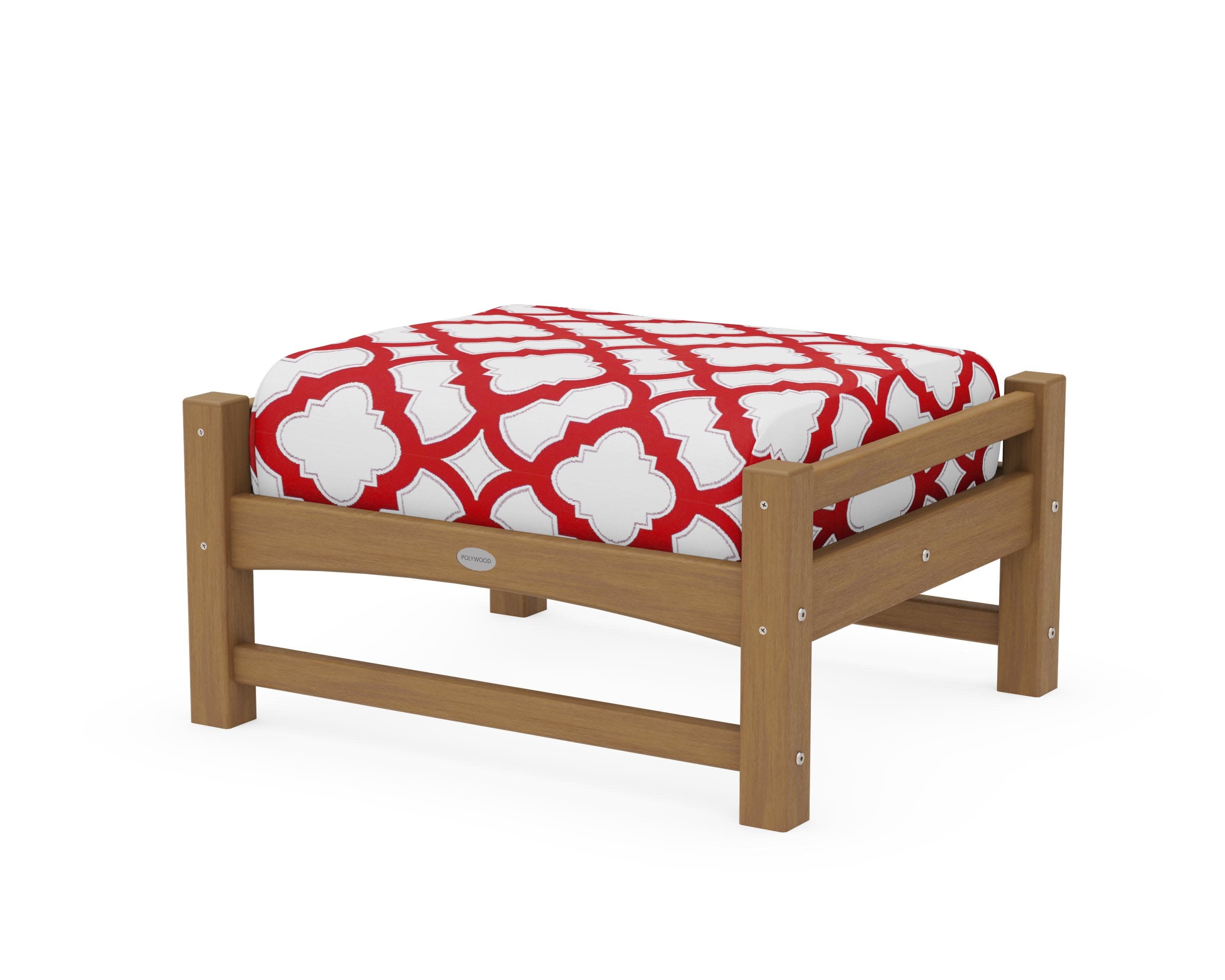 Club Ottoman in Natural / Trellis Crimson