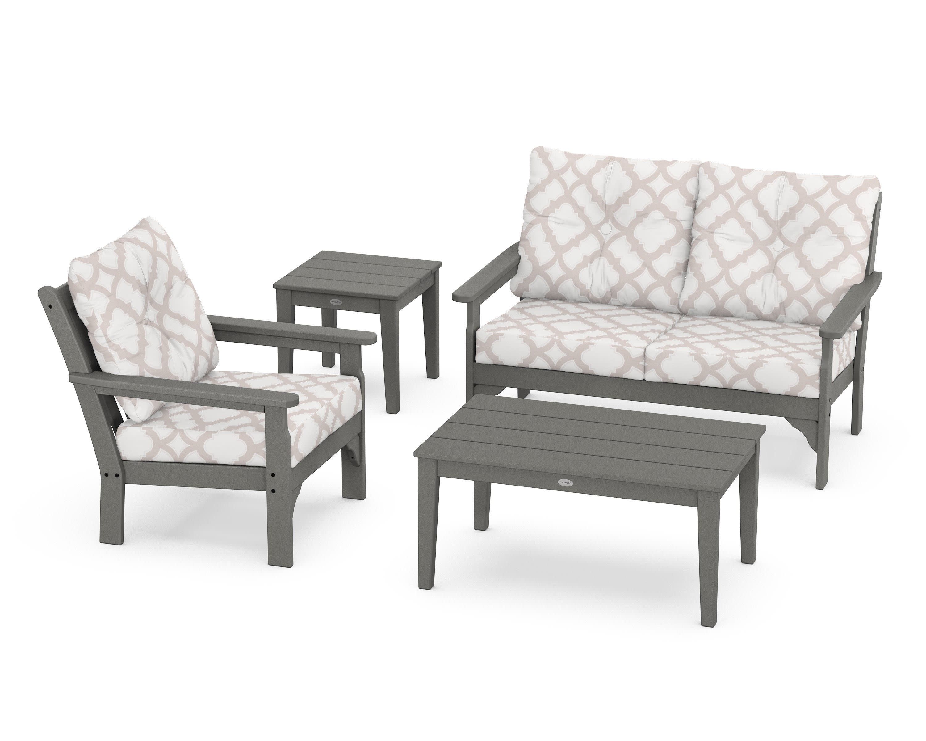 Vineyard 4-Piece Deep Seating Set in Slate Grey / Trellis Dune Burlap