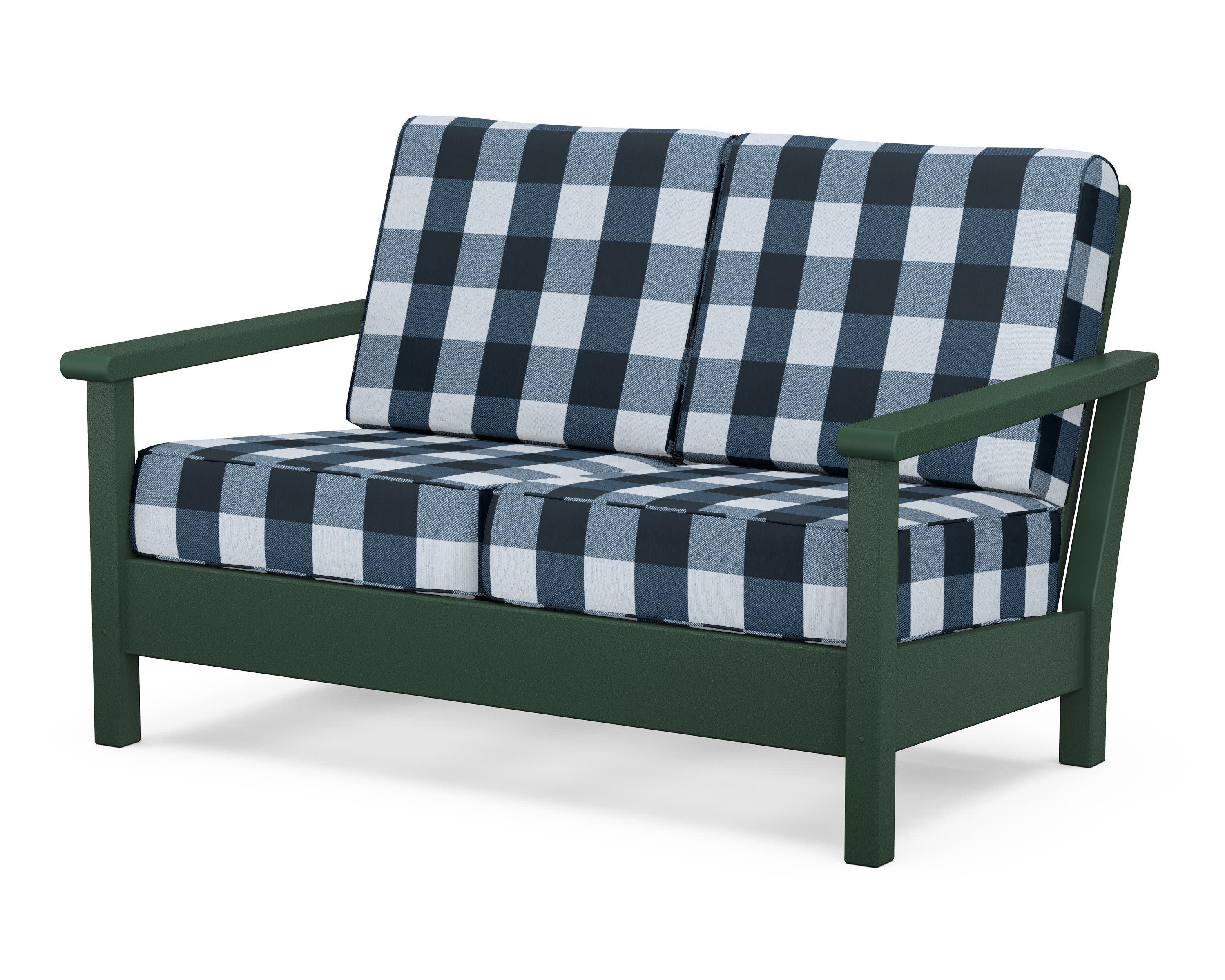 Harbour Deep Seating Loveseat in Green / Buffalo Plaid Marine Indigo