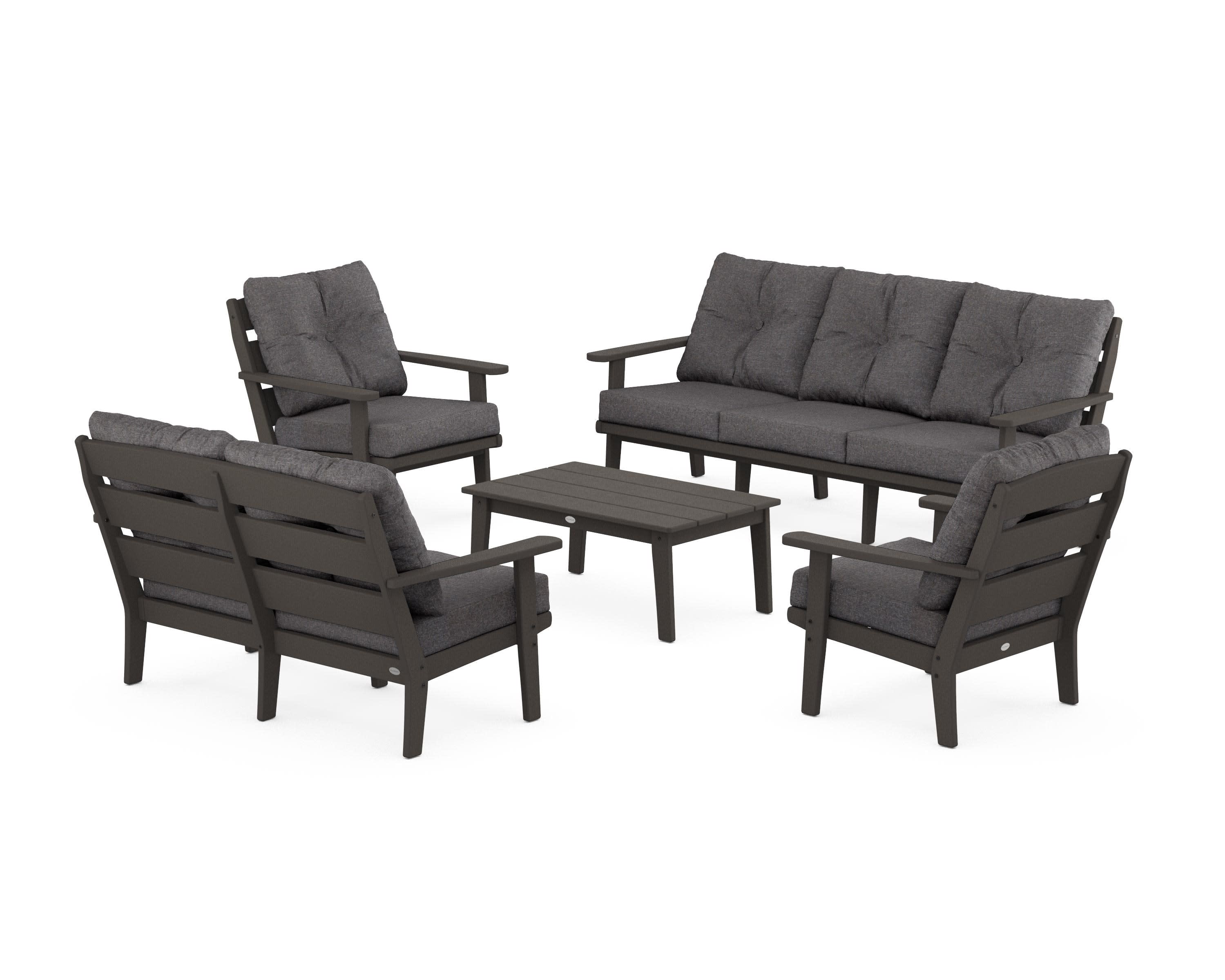Lakeside 5-Piece Lounge Sofa Set in Vintage Coffee / Ash Charcoal