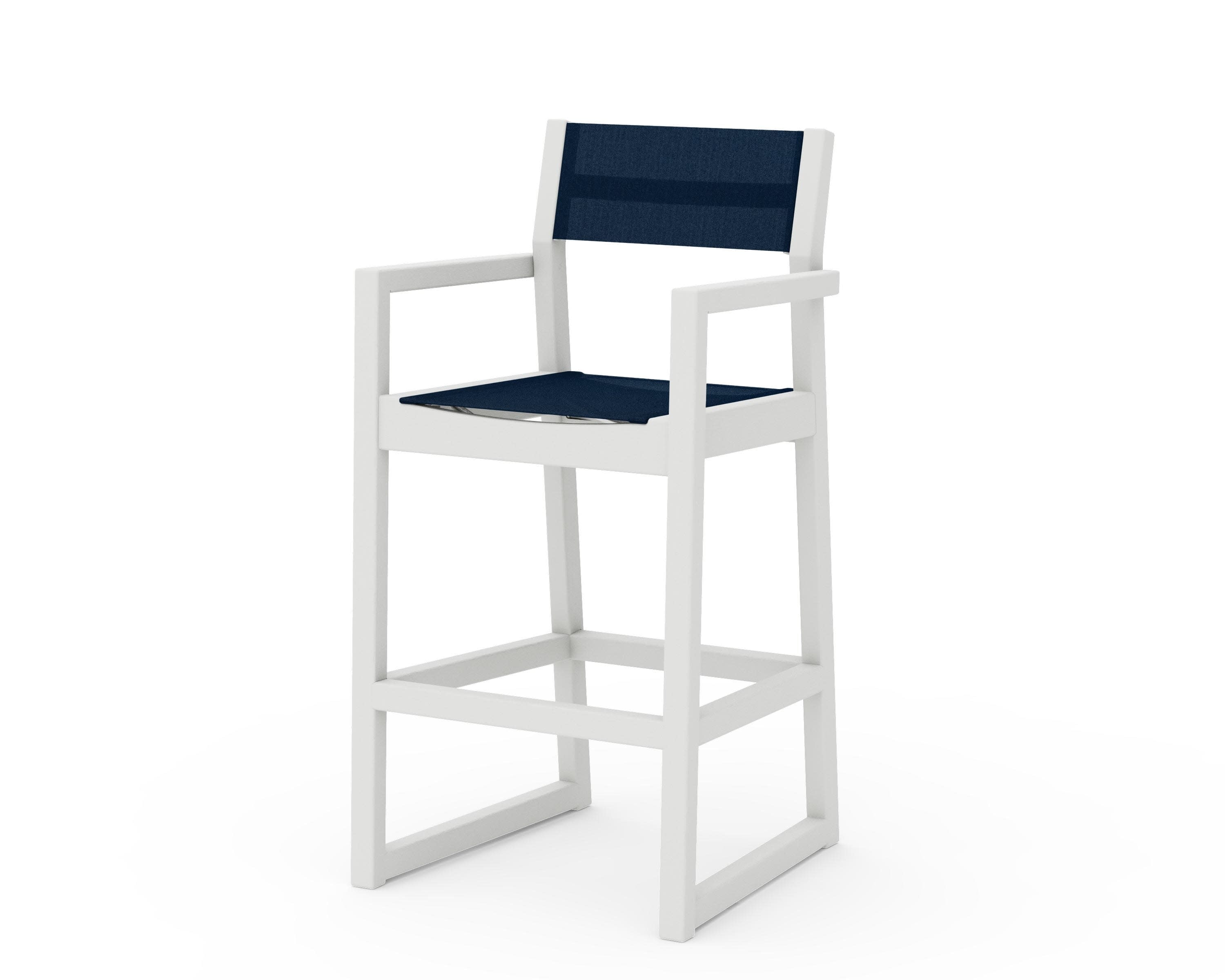 EDGE Sling Bar Arm Chair in Vintage White / Navy Blue Sling