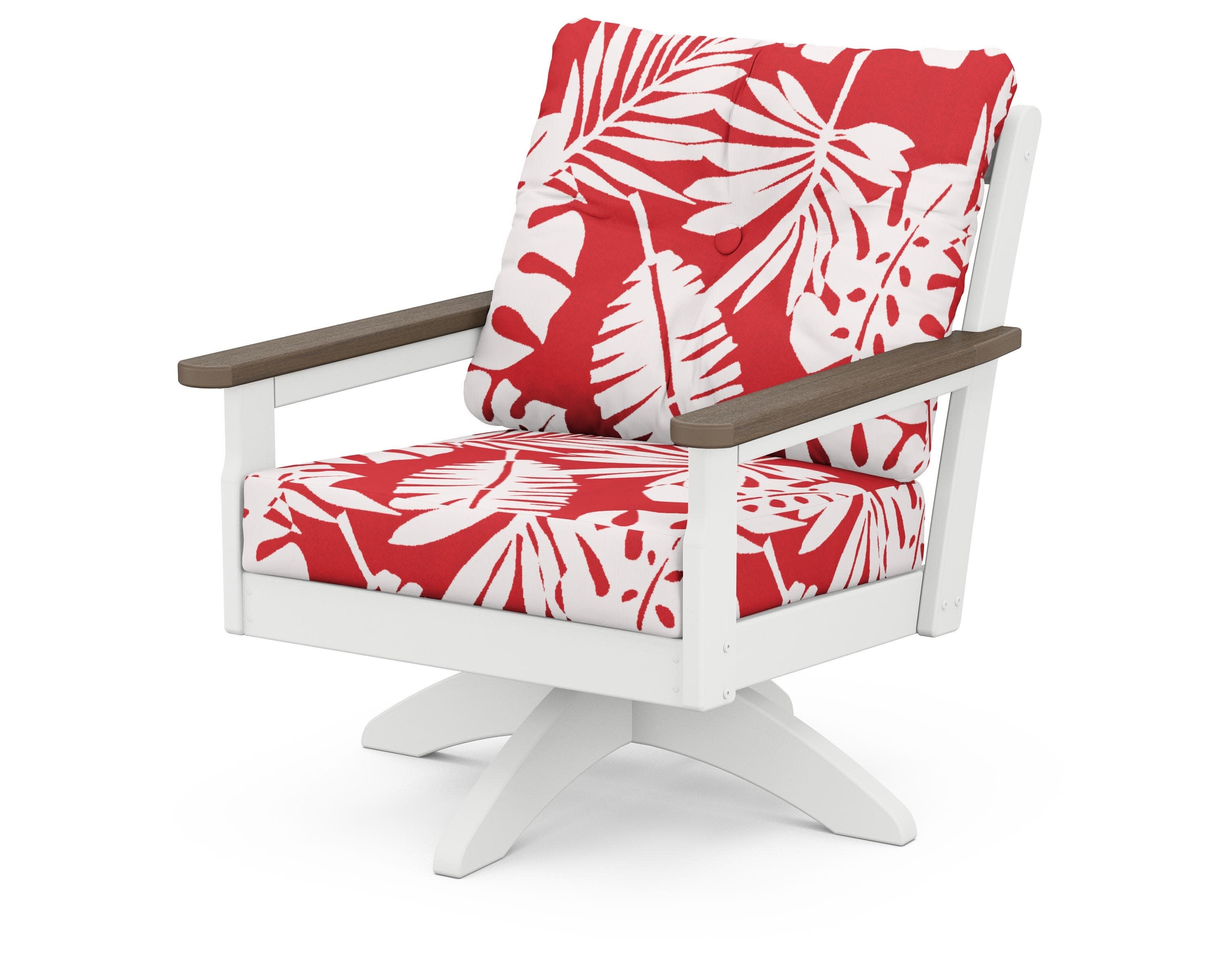 Vineyard Deep Seating Swivel Chair in White / Kona / Leaf Crimson