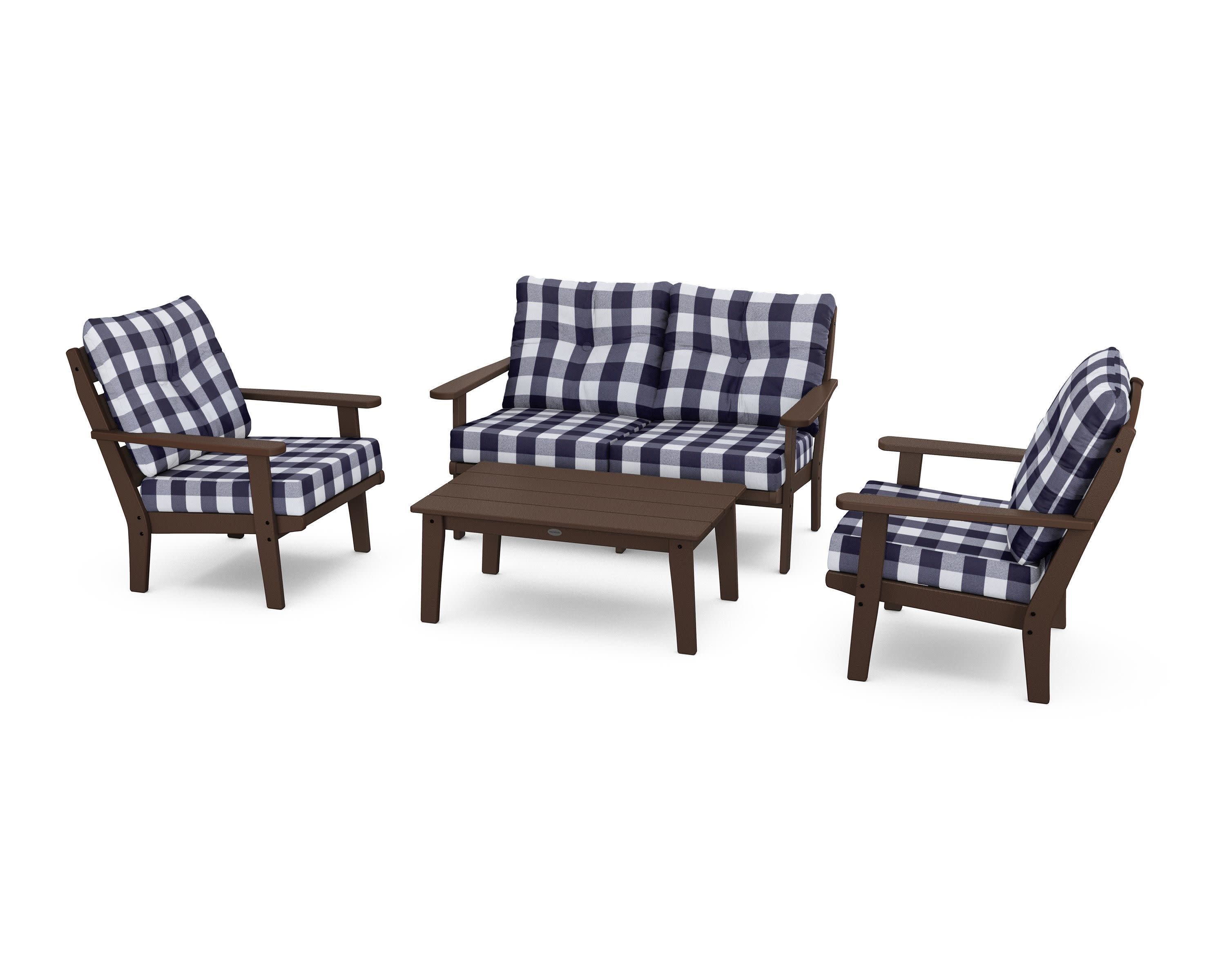 Lakeside 4-Piece Deep Seating Set in Mahogany / Buffalo Plaid Navy