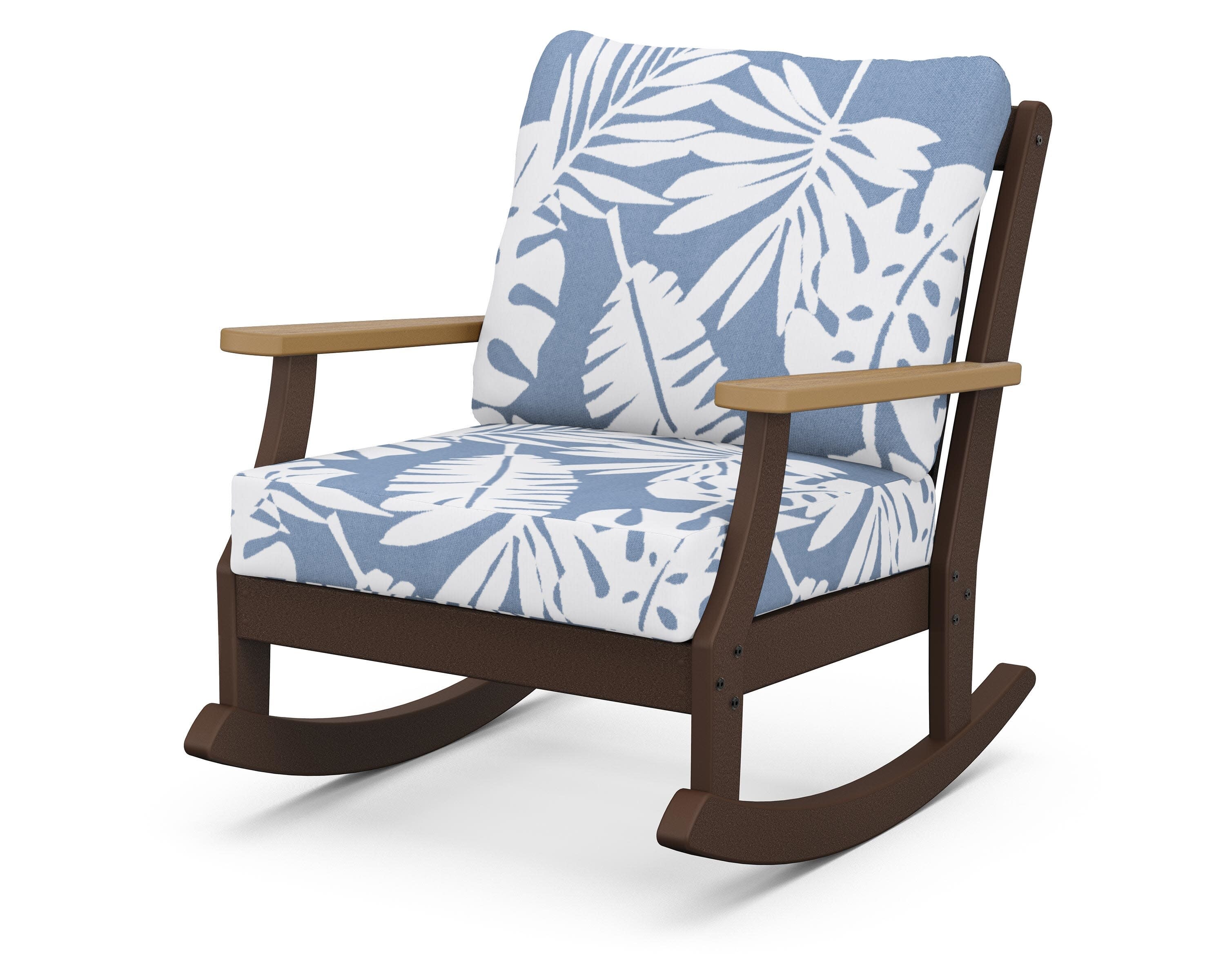 Braxton Deep Seating Rocking Chair in Mahogany / Natural / Leaf Sky Blue